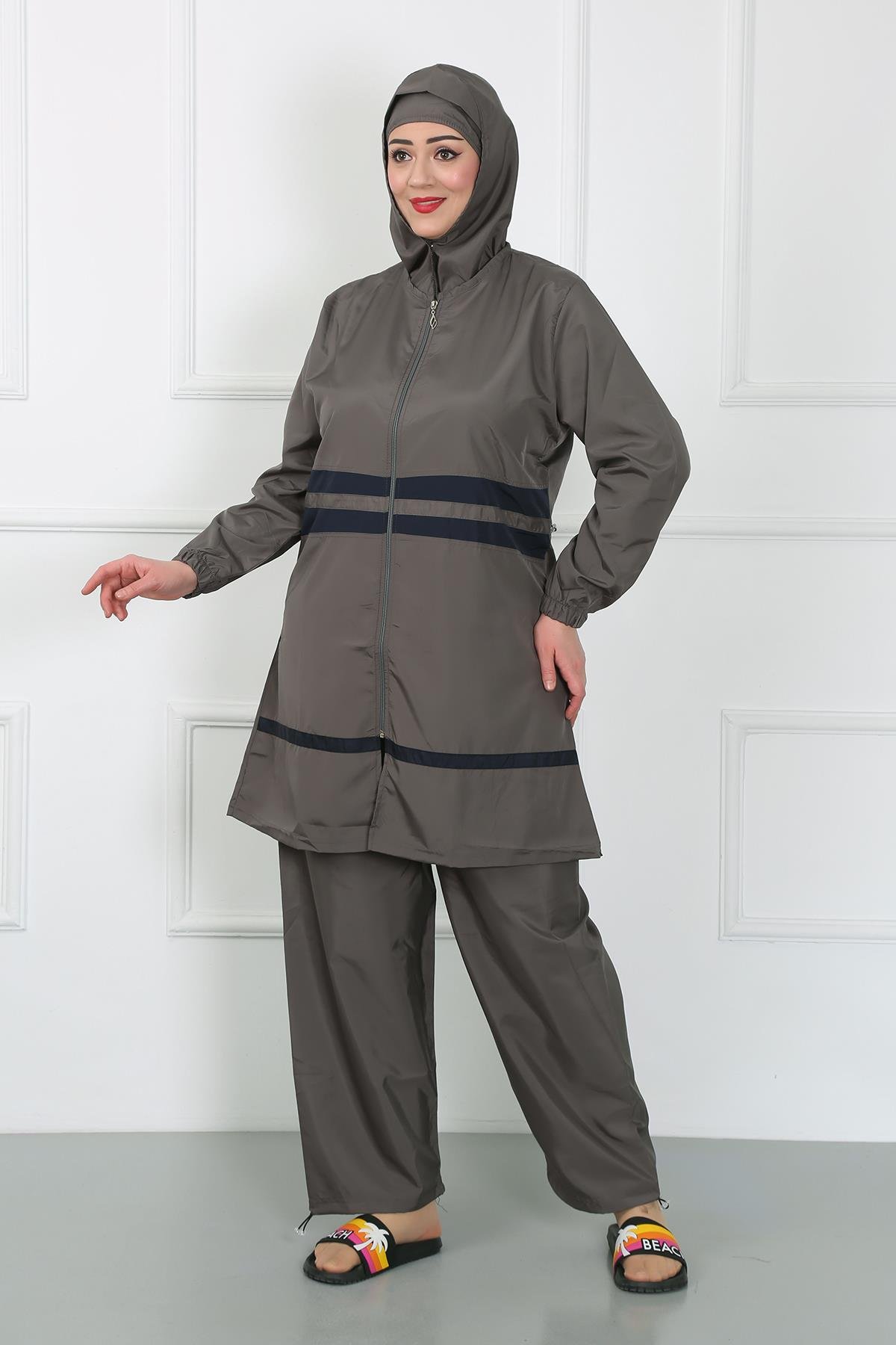 Akbeniz Büyük Beden Tesettür Mayo Füme 44020