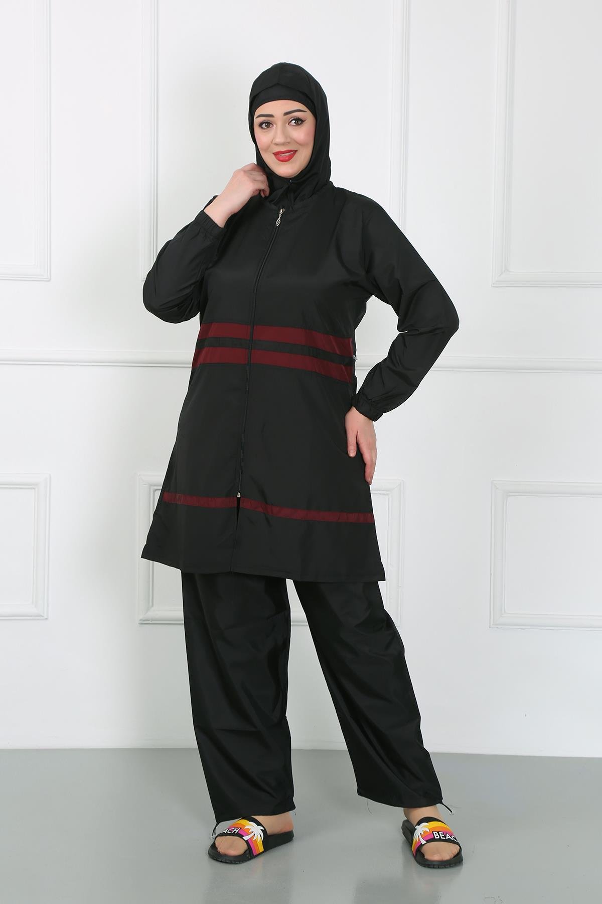 Akbeniz Büyük Beden Tesettür Mayo Siyah 44025