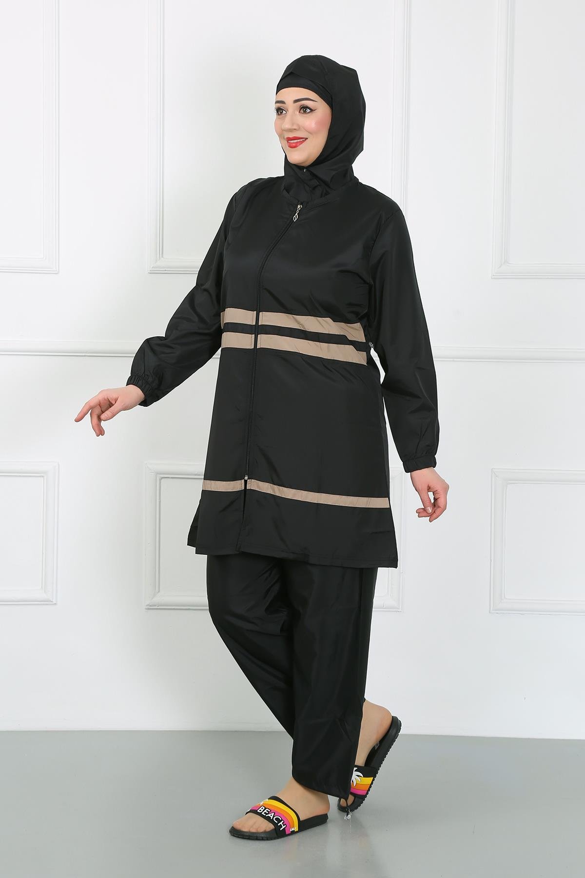 Akbeniz Büyük Beden Tesettür Mayo Siyah 44020