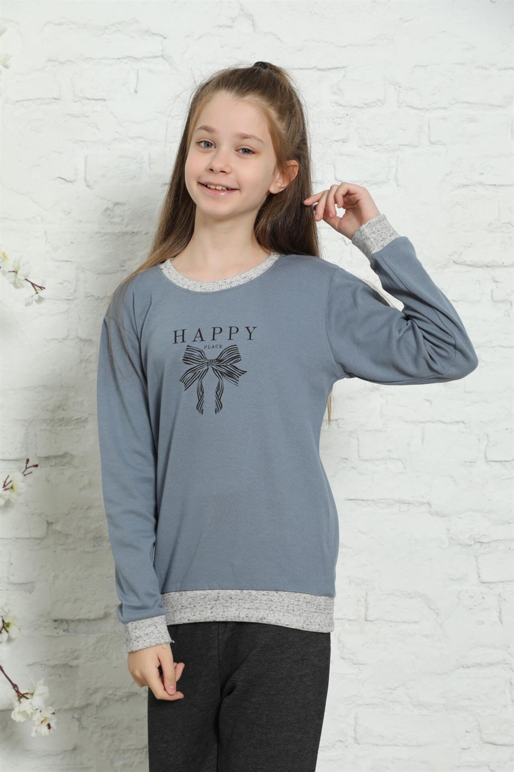 Akbeniz Çocuk Pamuk Manşetli Uzun Kollu Pijama Takımı 4608