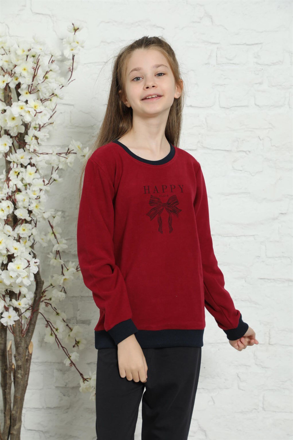 Akbeniz Çocuk Pamuk Manşetli Uzun Kollu Pijama Takımı 4607