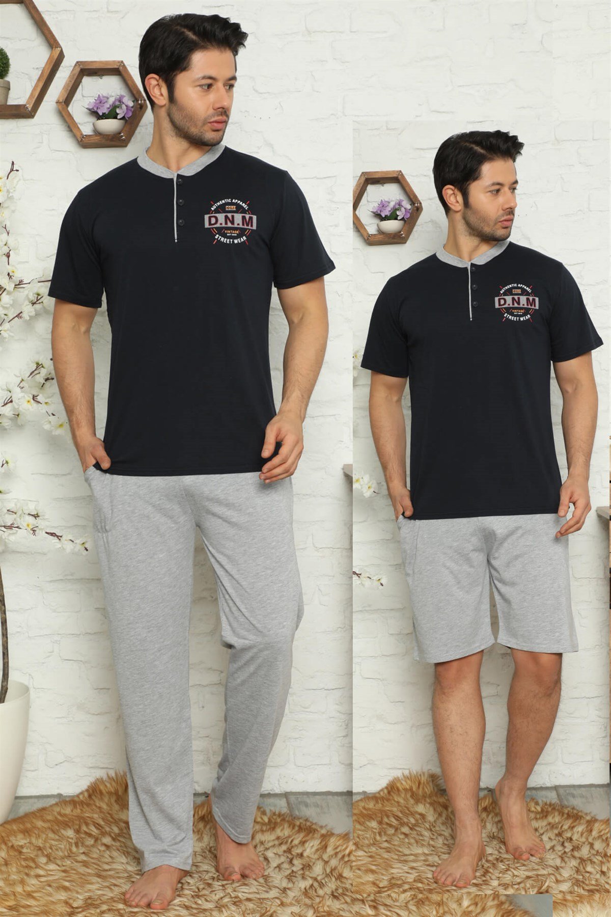 Akbeniz Erkek %100 Pamuk Cepli 3'lü Pijama Takımı 6736