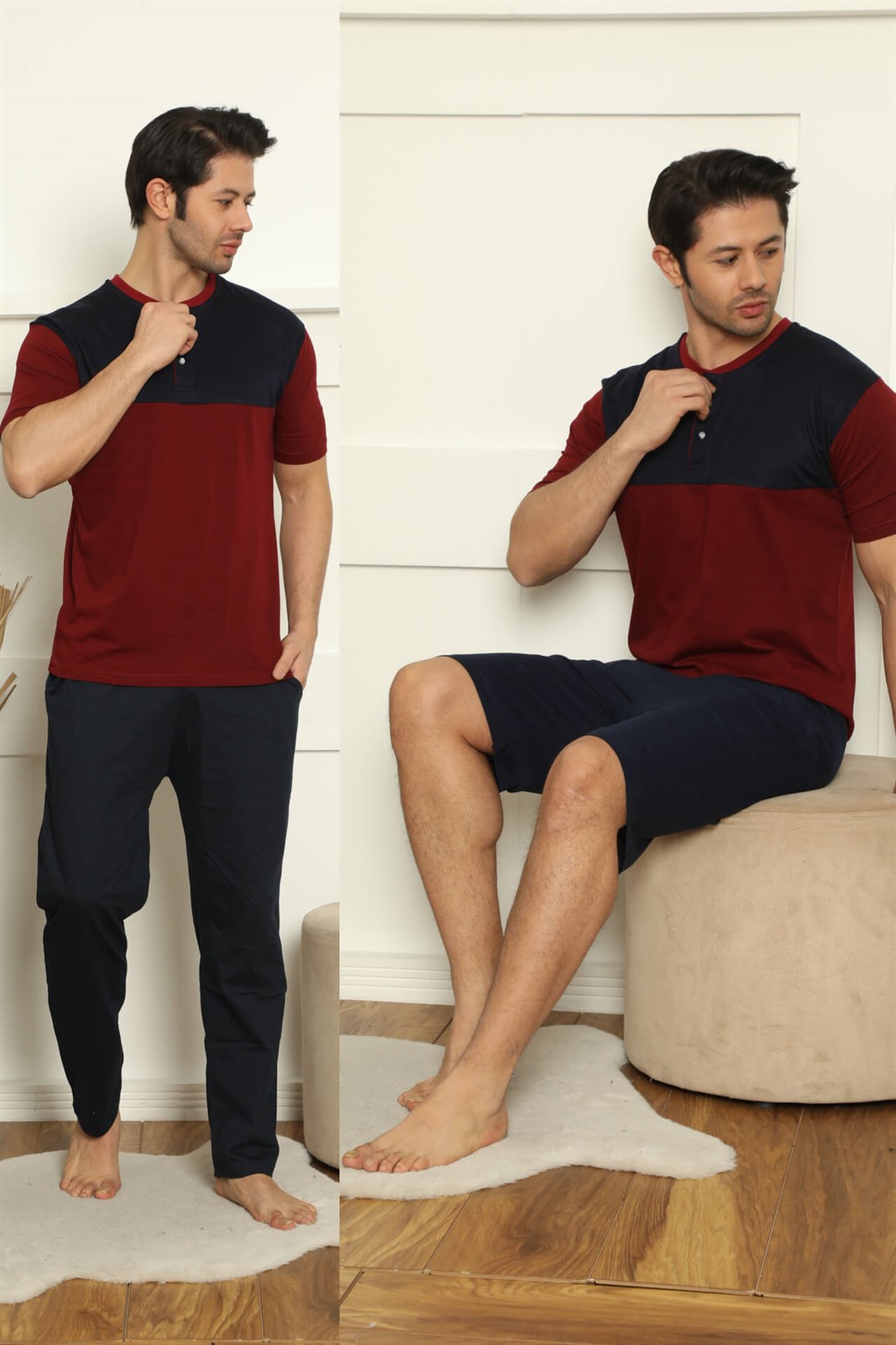 Akbeniz Erkek %100 Pamuk Cepli 3'lü Pijama Takımı 6782