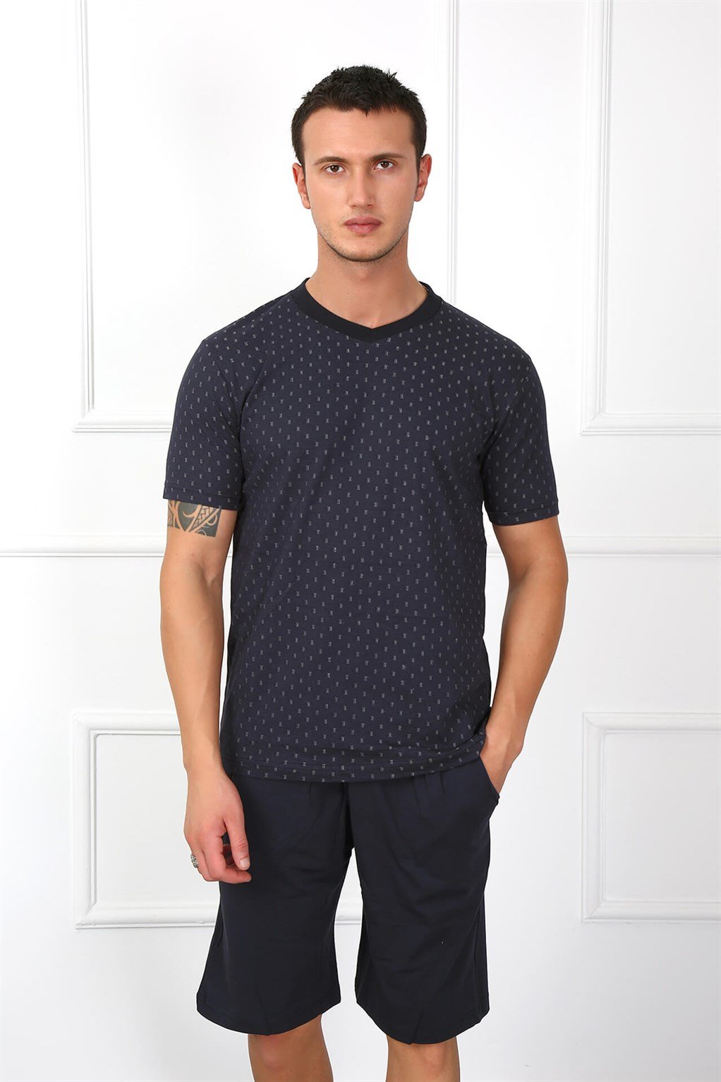 Akbeniz Erkek %100 Pamuk Cepli Şortlu Pijama Takım 6792