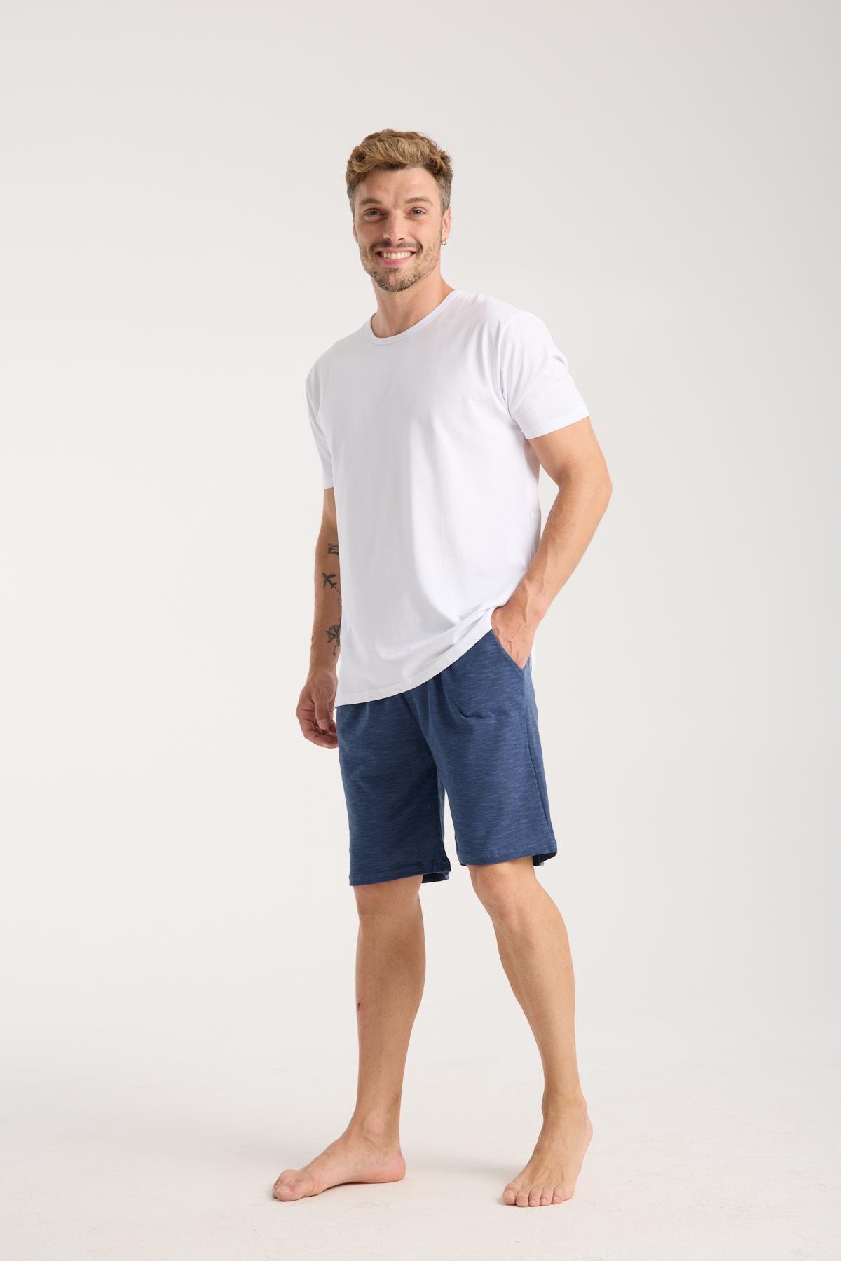 Akbeniz Erkek Cepli Lakost Pamuk Penye Şort Lacivert