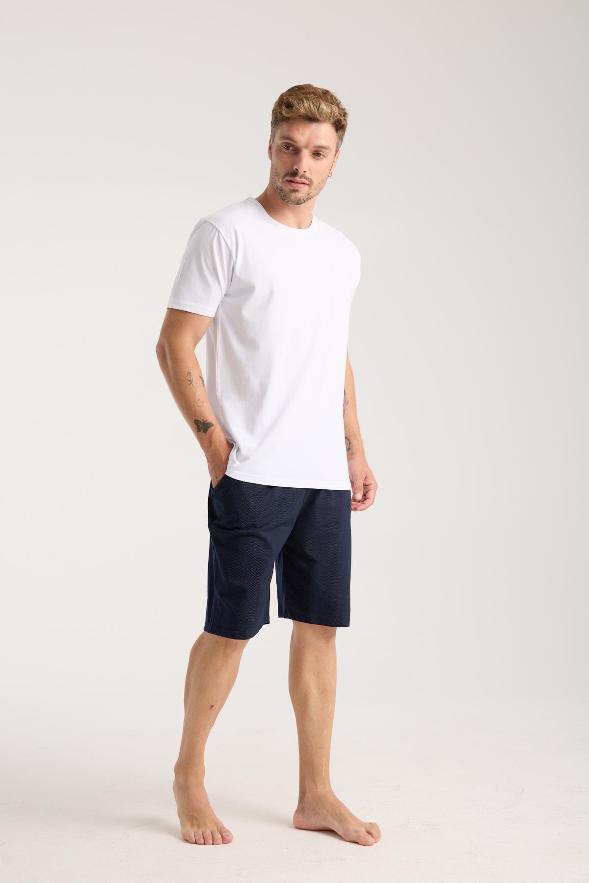 Akbeniz Erkek Cepli Lakost Pamuk Penye Şort Lacivert