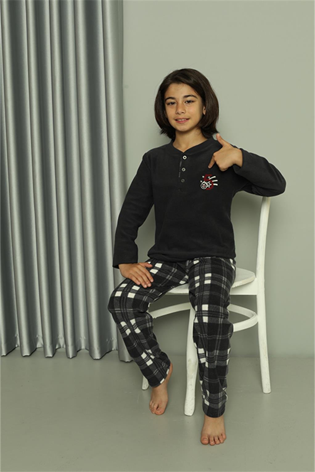 Akbeniz Erkek Çocuk WelSoft Polar Füme Pijama Takımı 20549