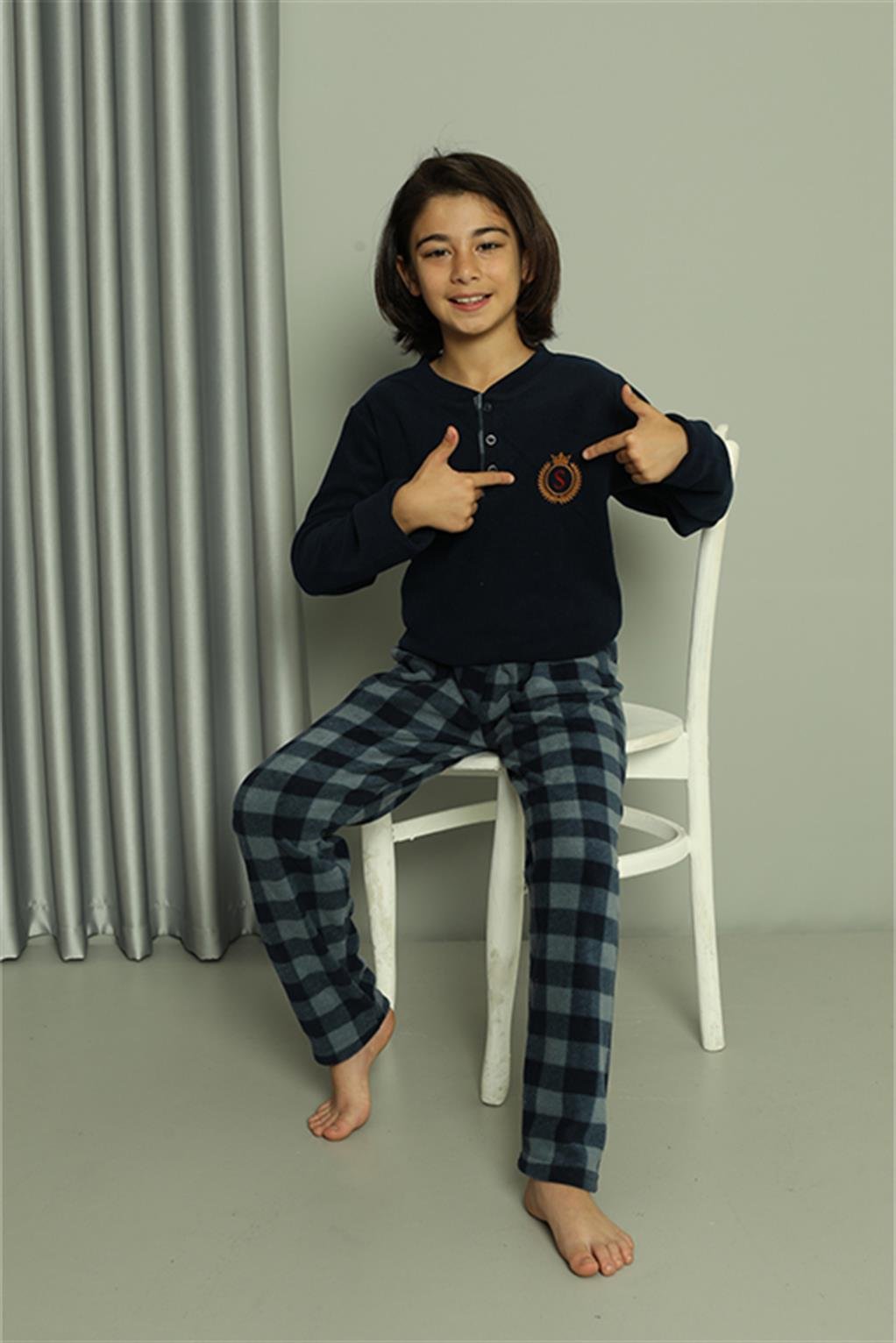 Akbeniz Erkek Çocuk WelSoft Polar Lacivert Pijama Takımı 20549