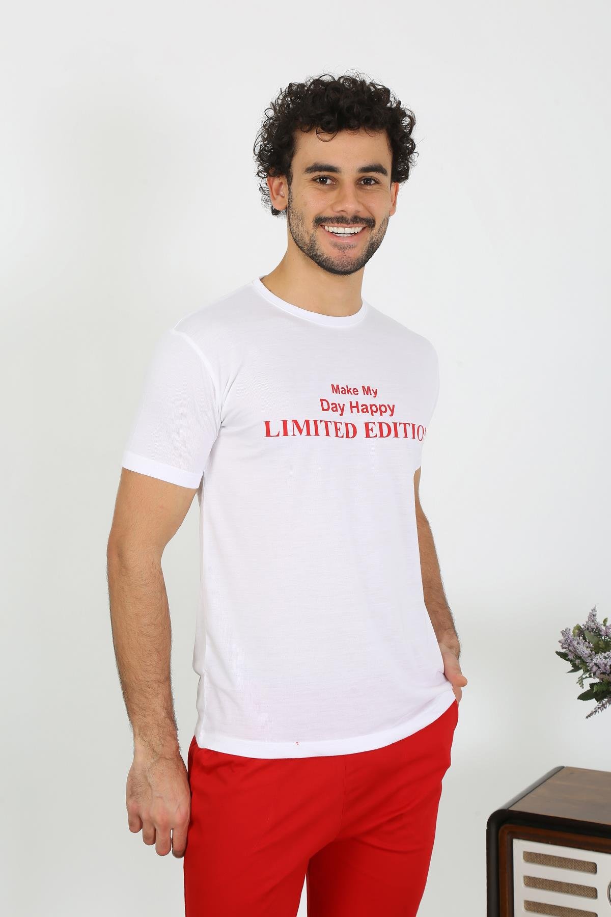 Akbeniz Erkek Kısa Kol Penye Beyaz Pijama Takımı 6846