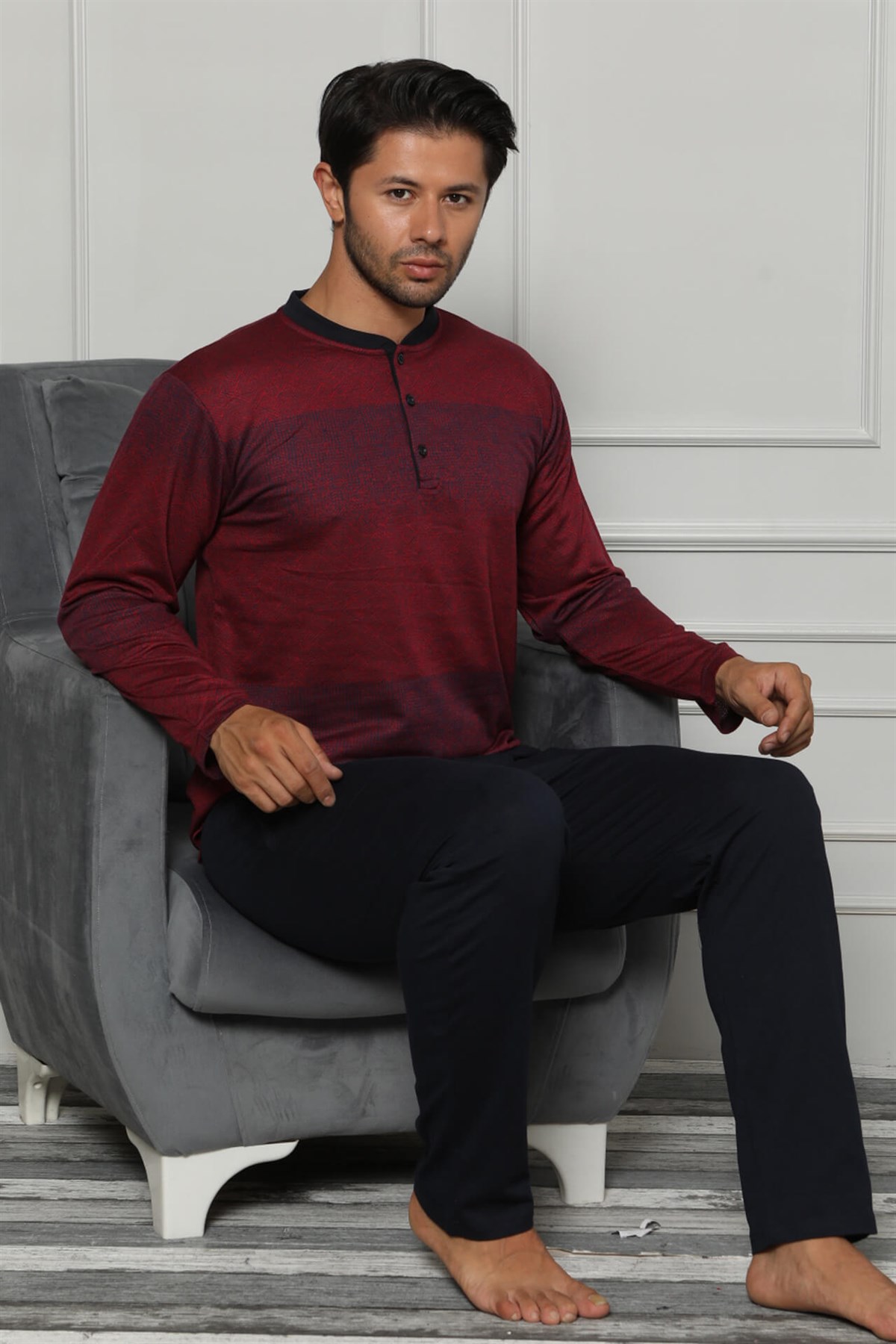 Akbeniz Erkek Pamuk Cepli Uzun Kollu Pijama Takımı 6705
