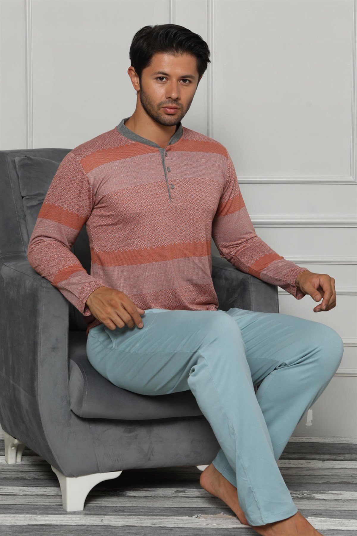 Akbeniz Erkek Pamuk Cepli Uzun Kollu Pijama Takımı 6706