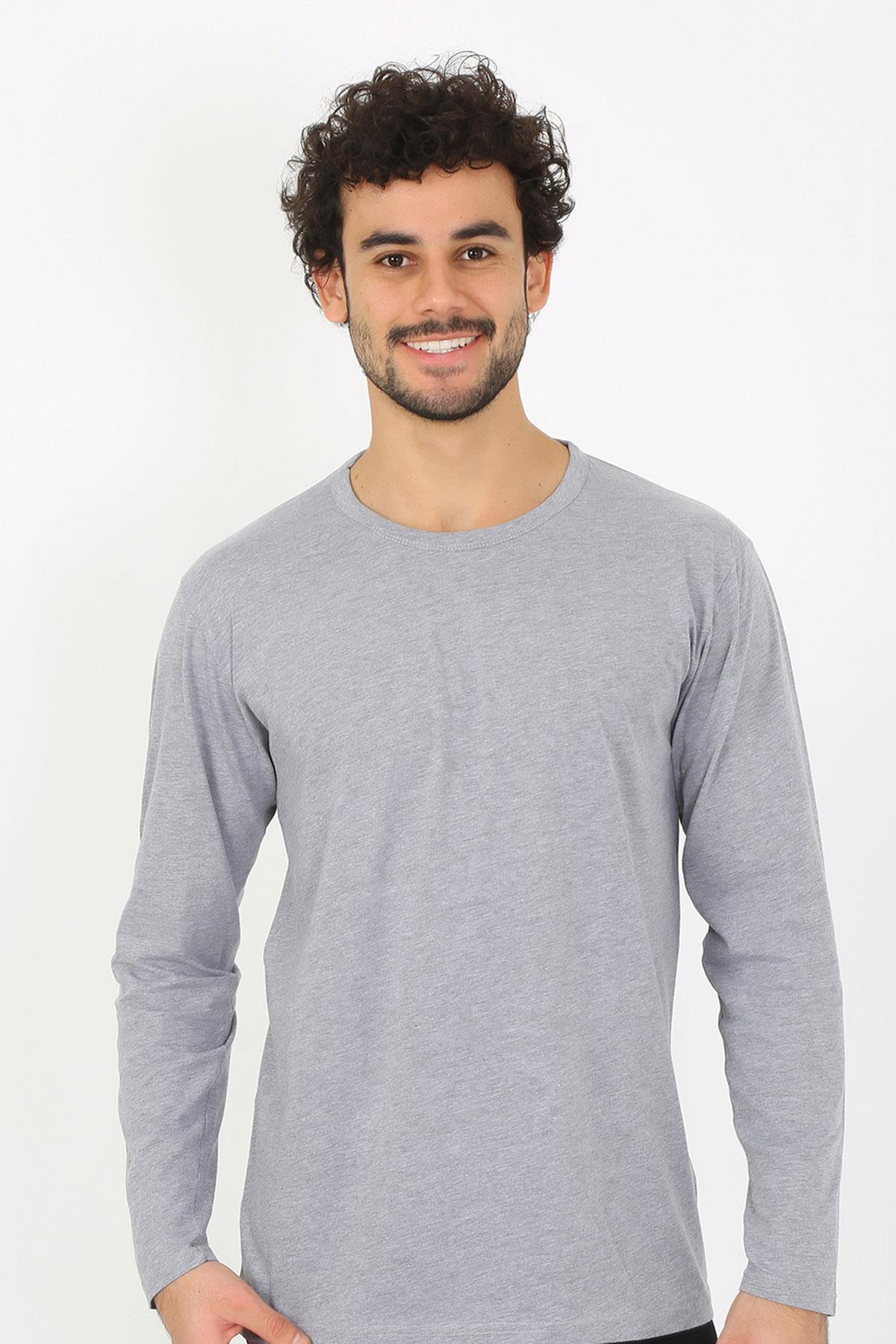 Akbeniz Erkek Sıfır Yaka Uzun Kol Gri Fanila 6590