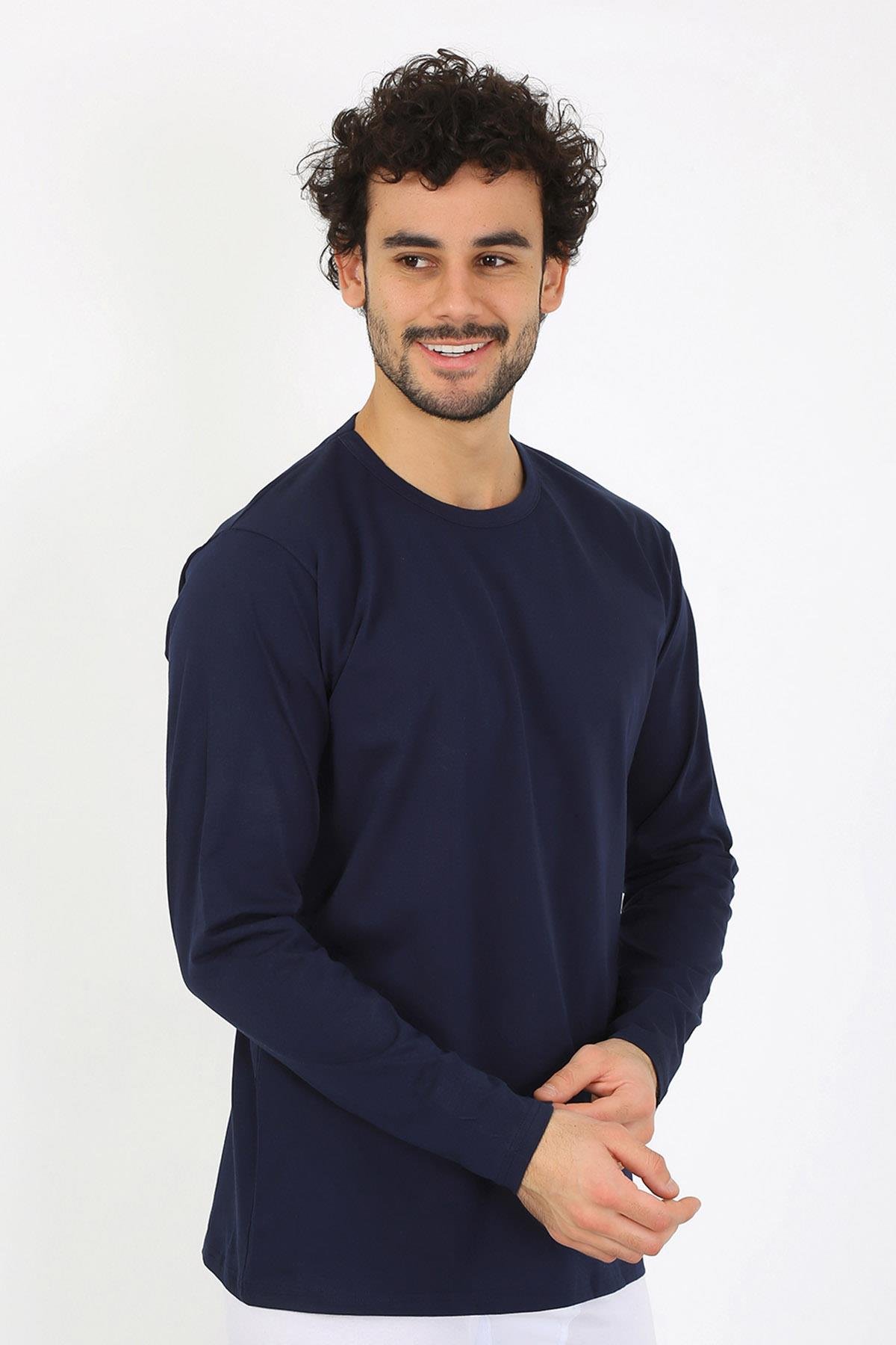 Akbeniz Erkek Sıfır Yaka Uzun Kol Lacivert Fanila 6590