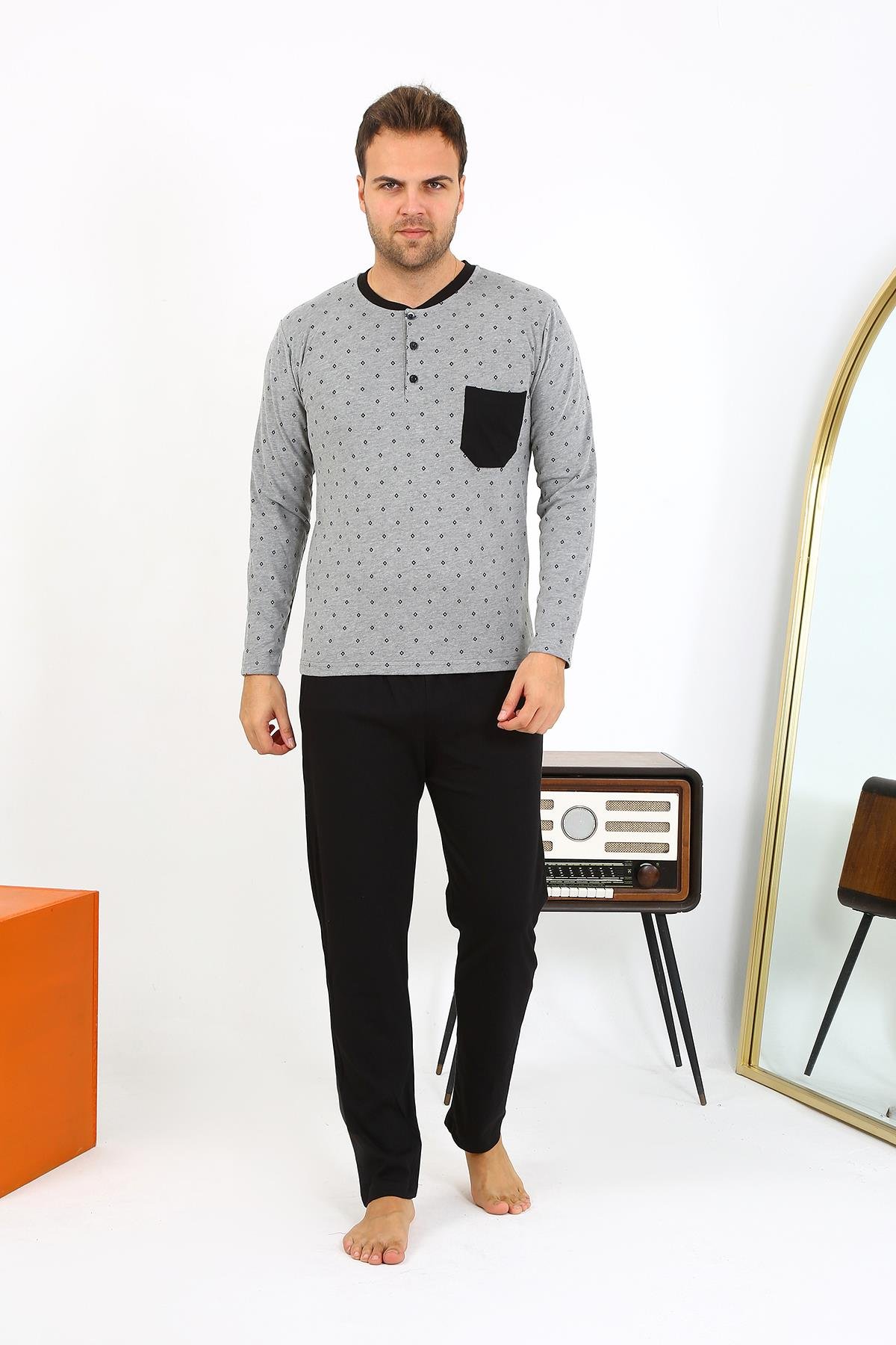 Akbeniz Erkek Uzun Kol Penye Füme Pijama Takımı 6861