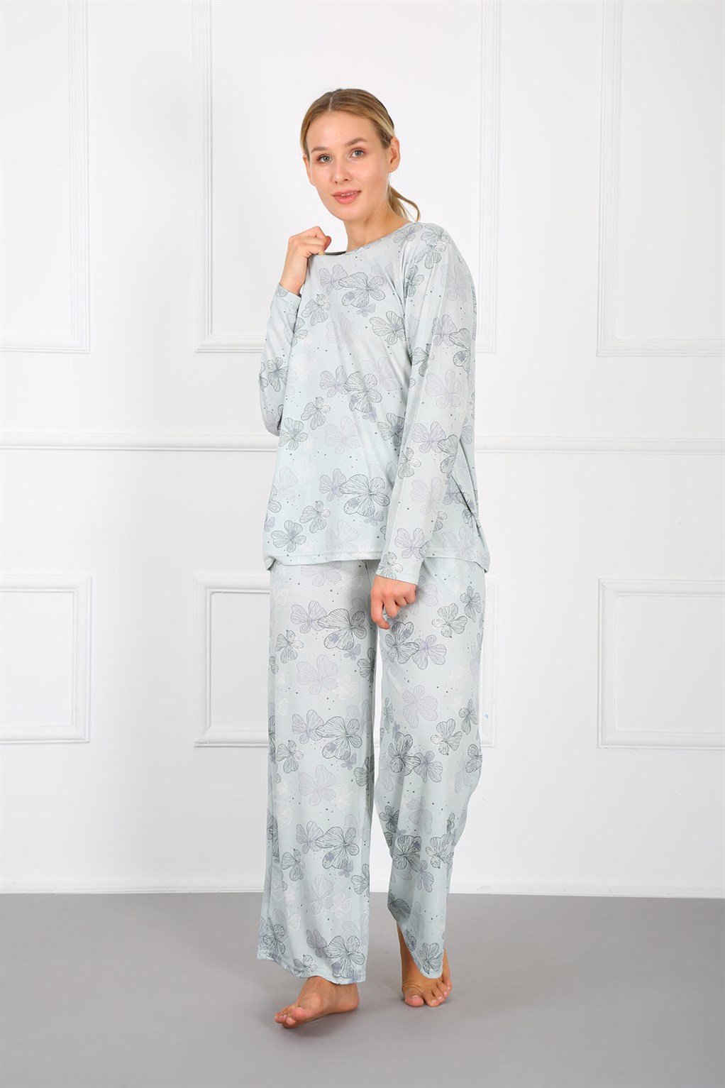 Akbeniz Kadın %100 Pamuk Büyük Beden Pijama Takım 202167