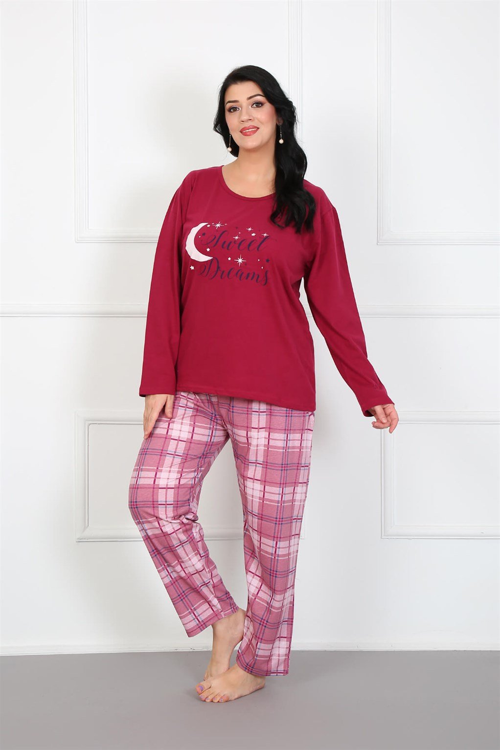 Akbeniz Kadın %100 Pamuk Büyük Beden Pijama Takım 202177