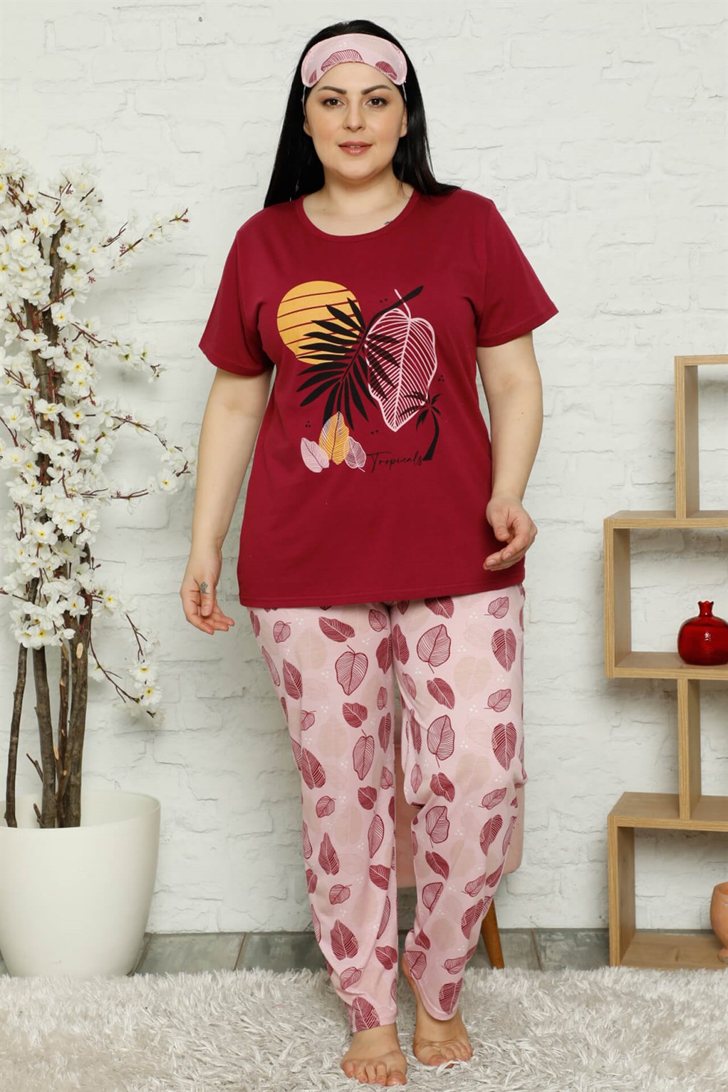 Akbeniz Kadın %100 Pamuk Cepli Kısa Kol Büyük Beden Pijama Takım 202096