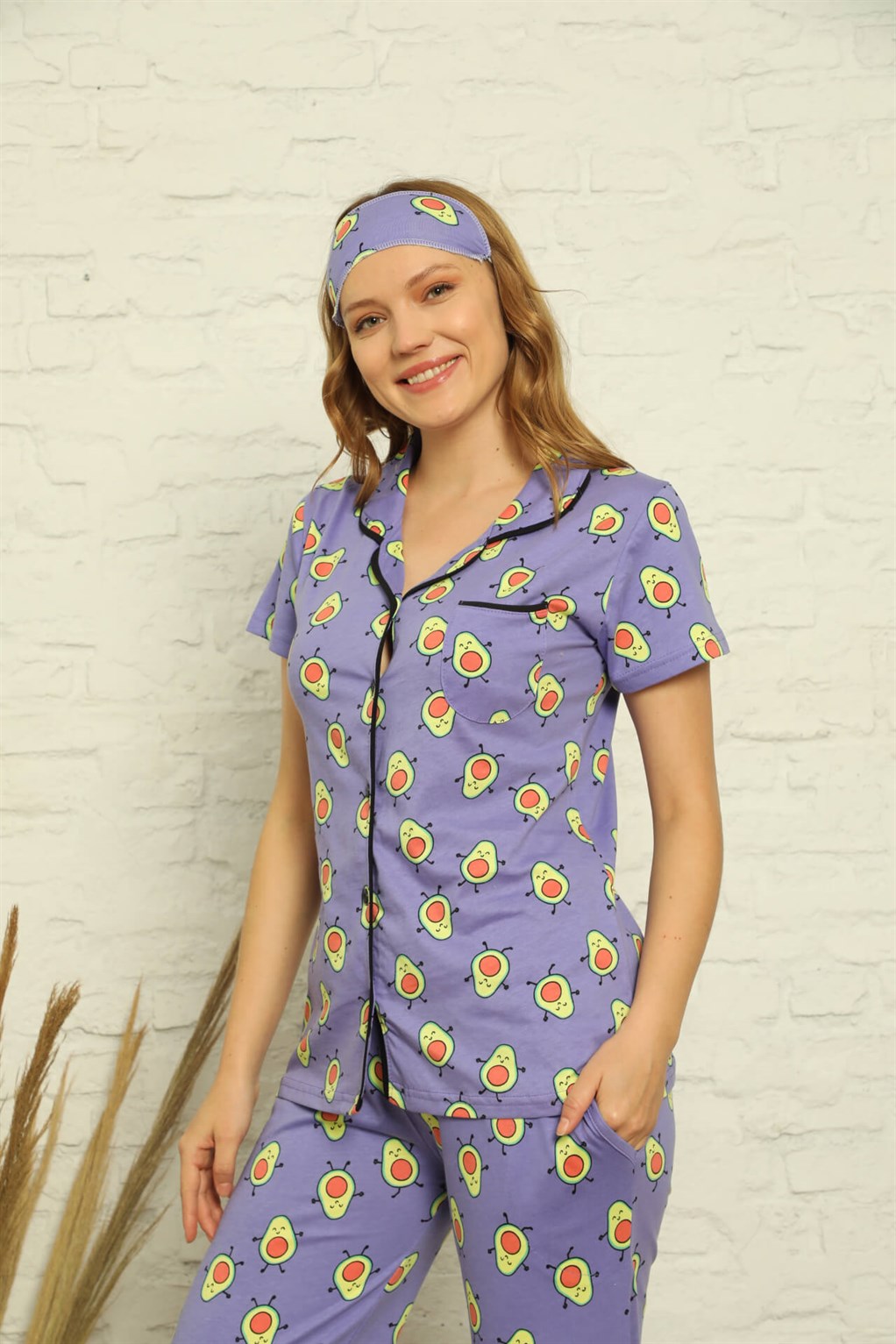Akbeniz Kadın %100 Pamuk Önden Düğmeli Kısa Kol Pijama Takım 2843