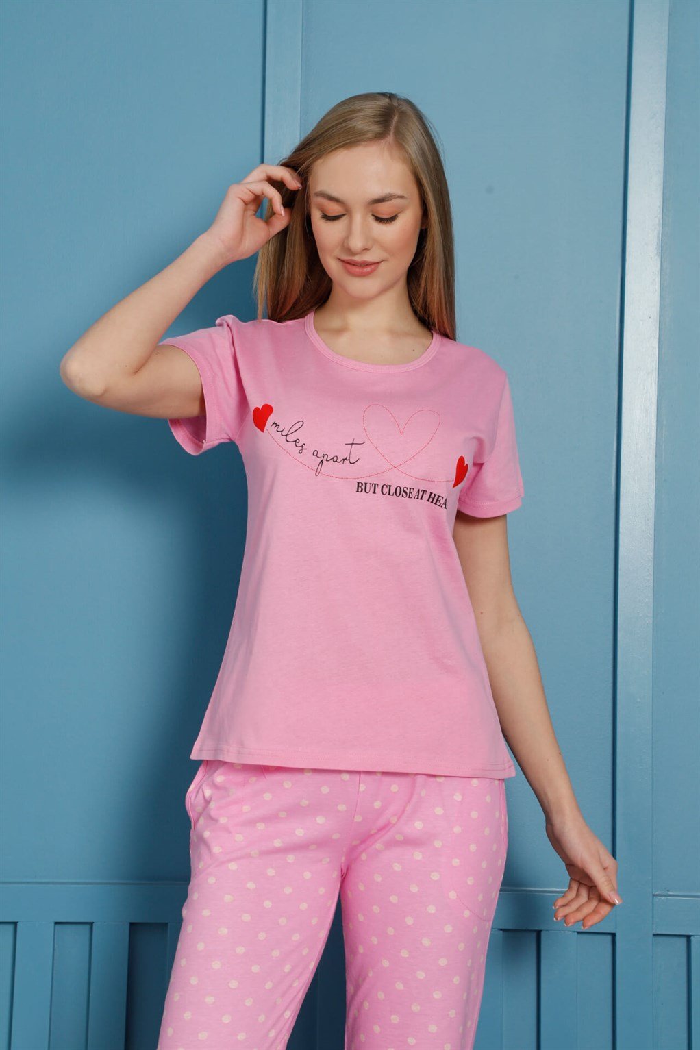 Akbeniz Kadın %100 Pamuk Penye Kısa Kol Pijama Takım 3450