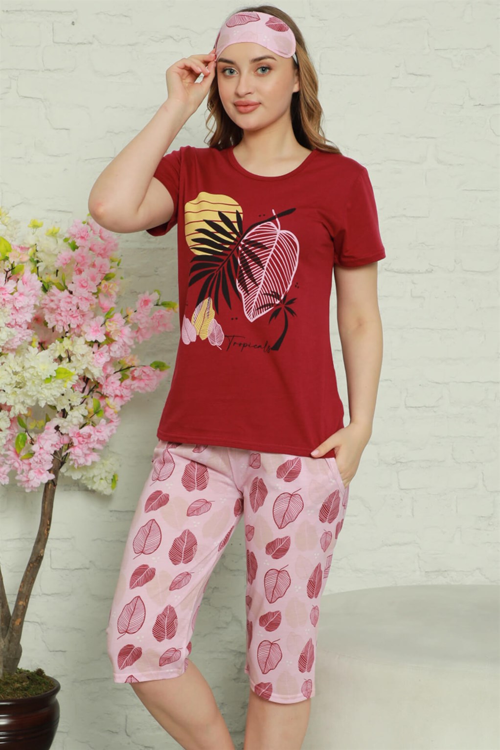 Akbeniz Kadın %100 Pamuk Penye Kısa Kol Kapri Pijama Takım 3550