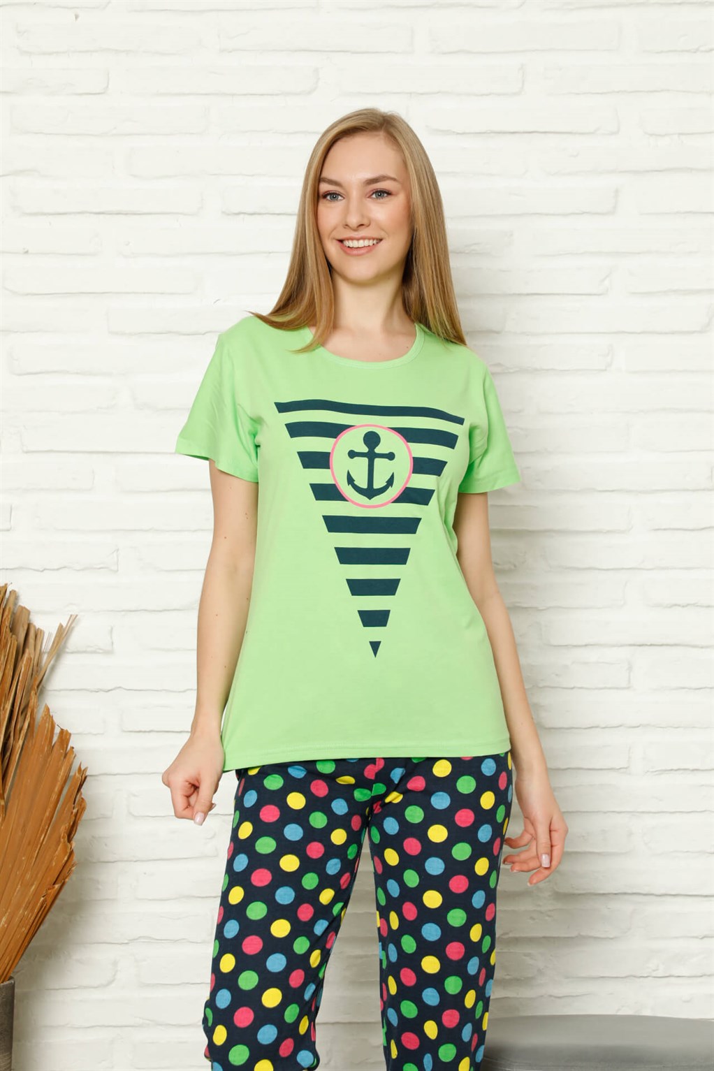 Akbeniz Kadın %100 Pamuk Penye Kısa Kol Pijama Takım 3443
