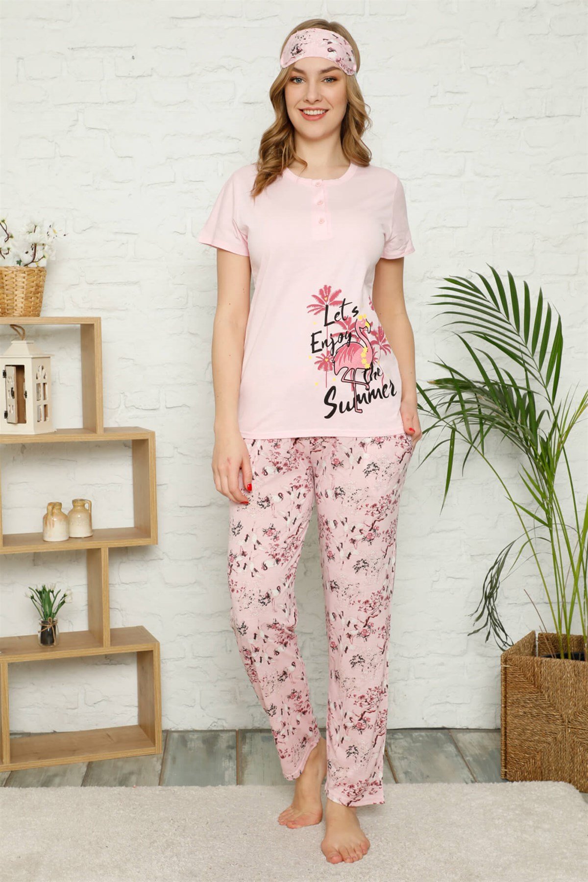 Akbeniz Kadın %100 Pamuk Penye Kısa Kol Pijama Takım 3359