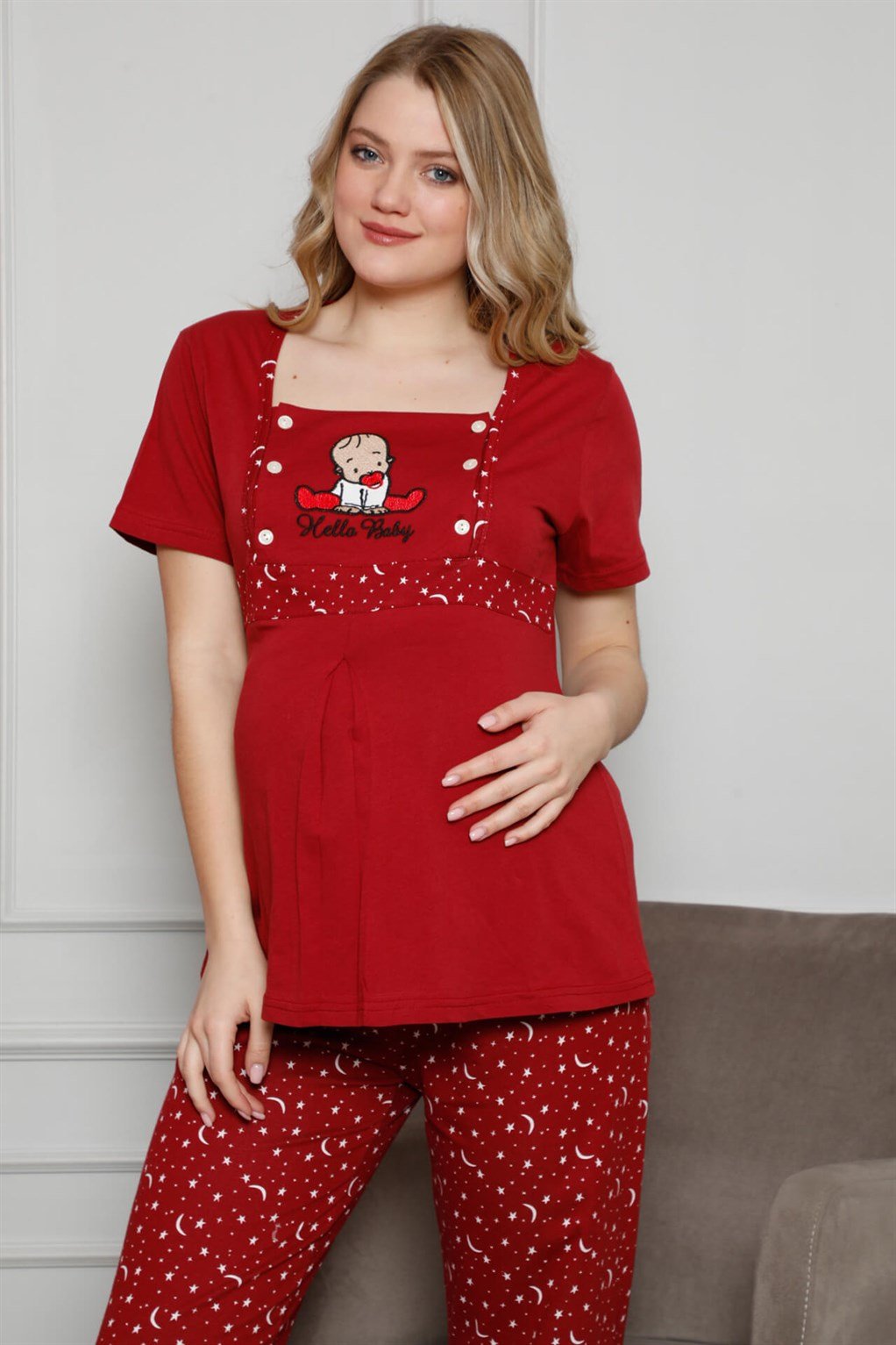 Akbeniz Kadın %100 Pamuklu Hamile Pijama Takımı 4506
