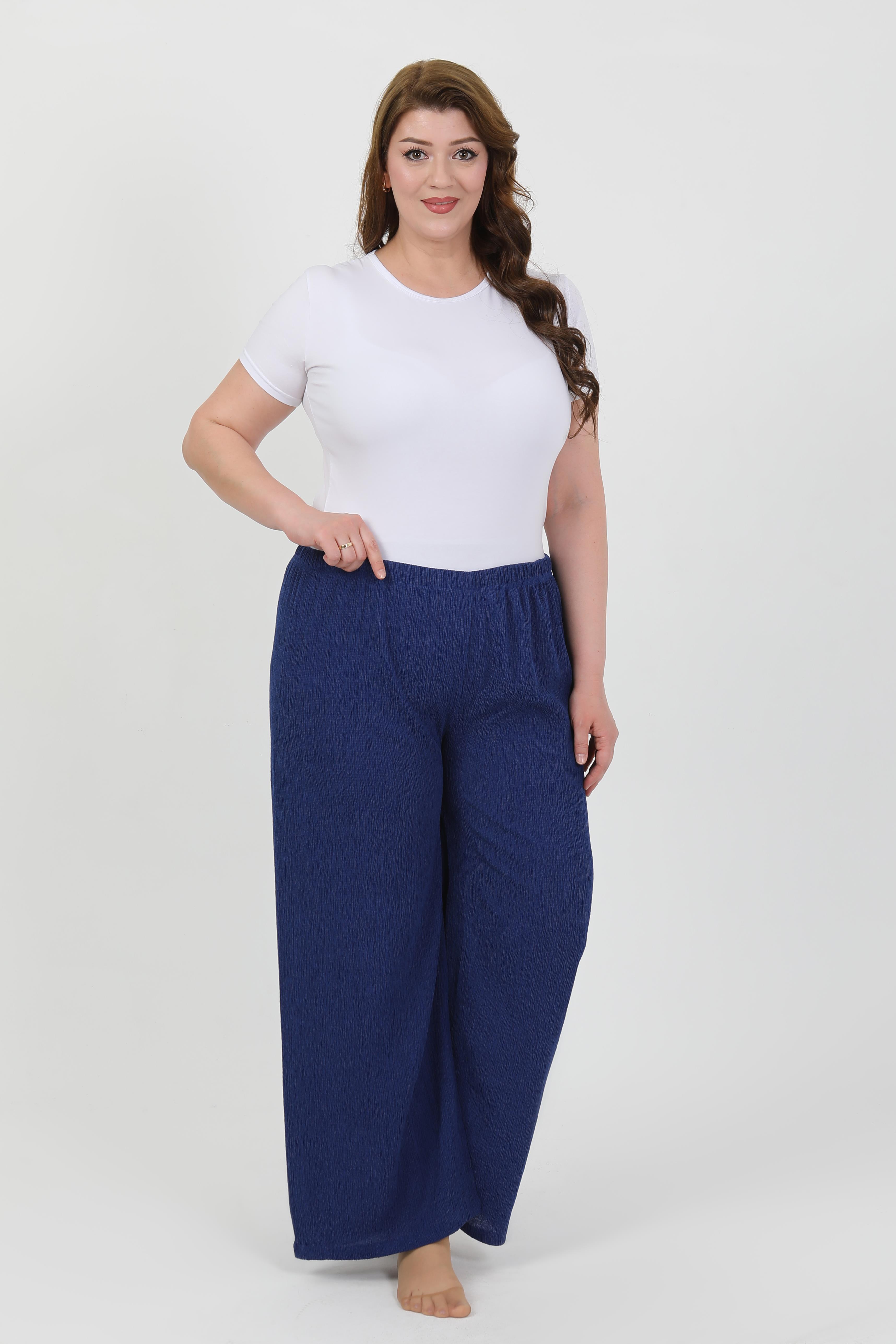 Akbeniz Kadın Büyük Beden Bürümcük Pantolon 210076 Saks