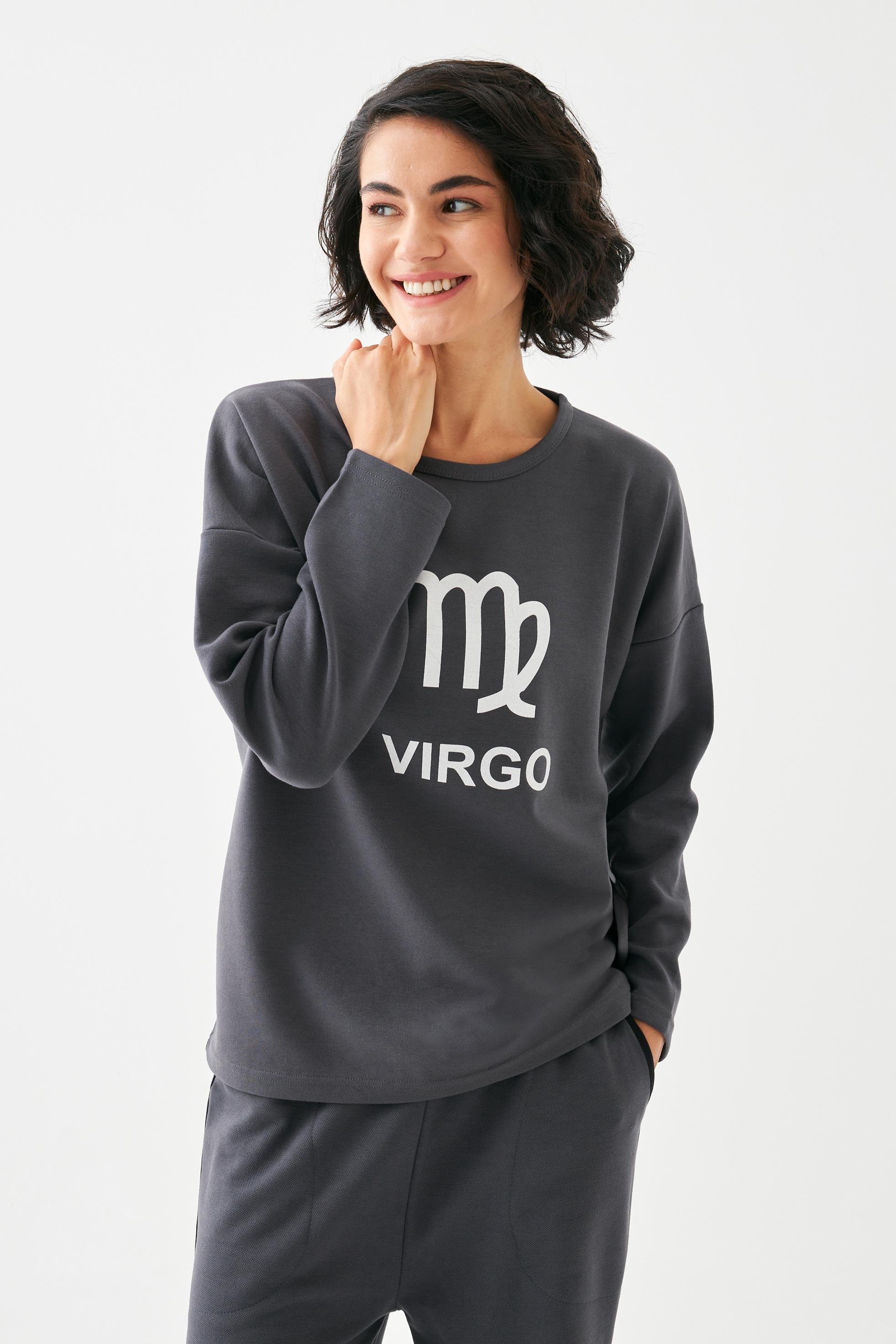 Akbeniz Kadın Füme Başak Burcu Oversize 2 İplik Eşofman Ev Giyim Takımı