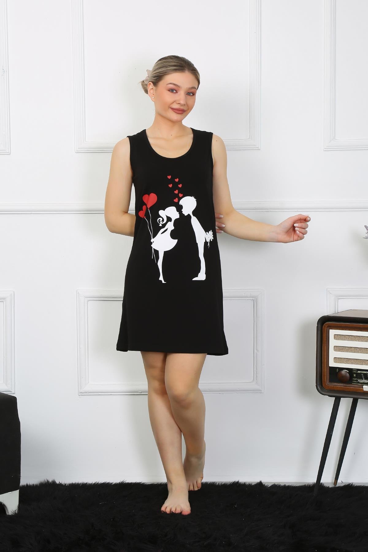 Akbeniz Kadın Kalın Askılı Penye Diz Üstü Siyah Gecelik 11310