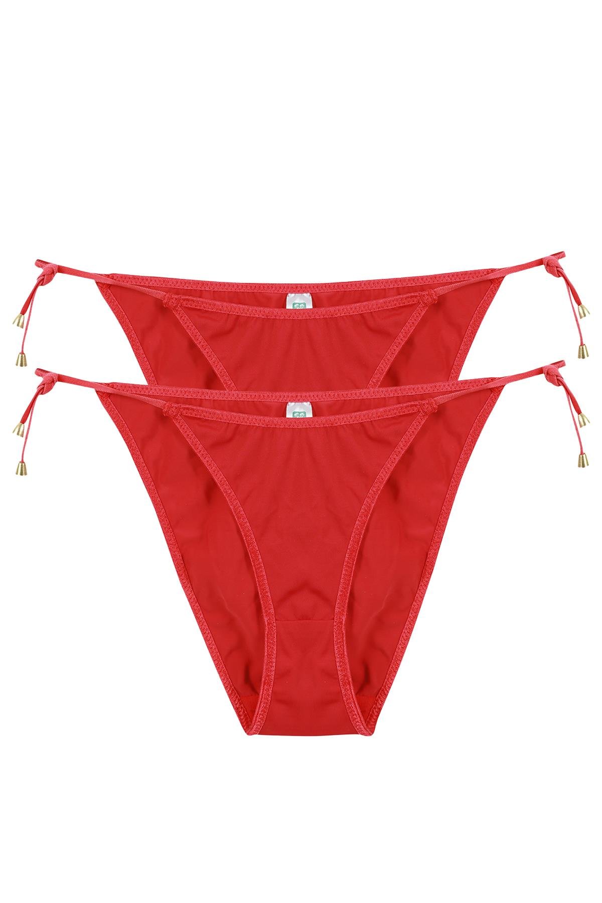 Akbeniz Kadın Kırmızı Yandan Bağlamalı 2’li String Slip