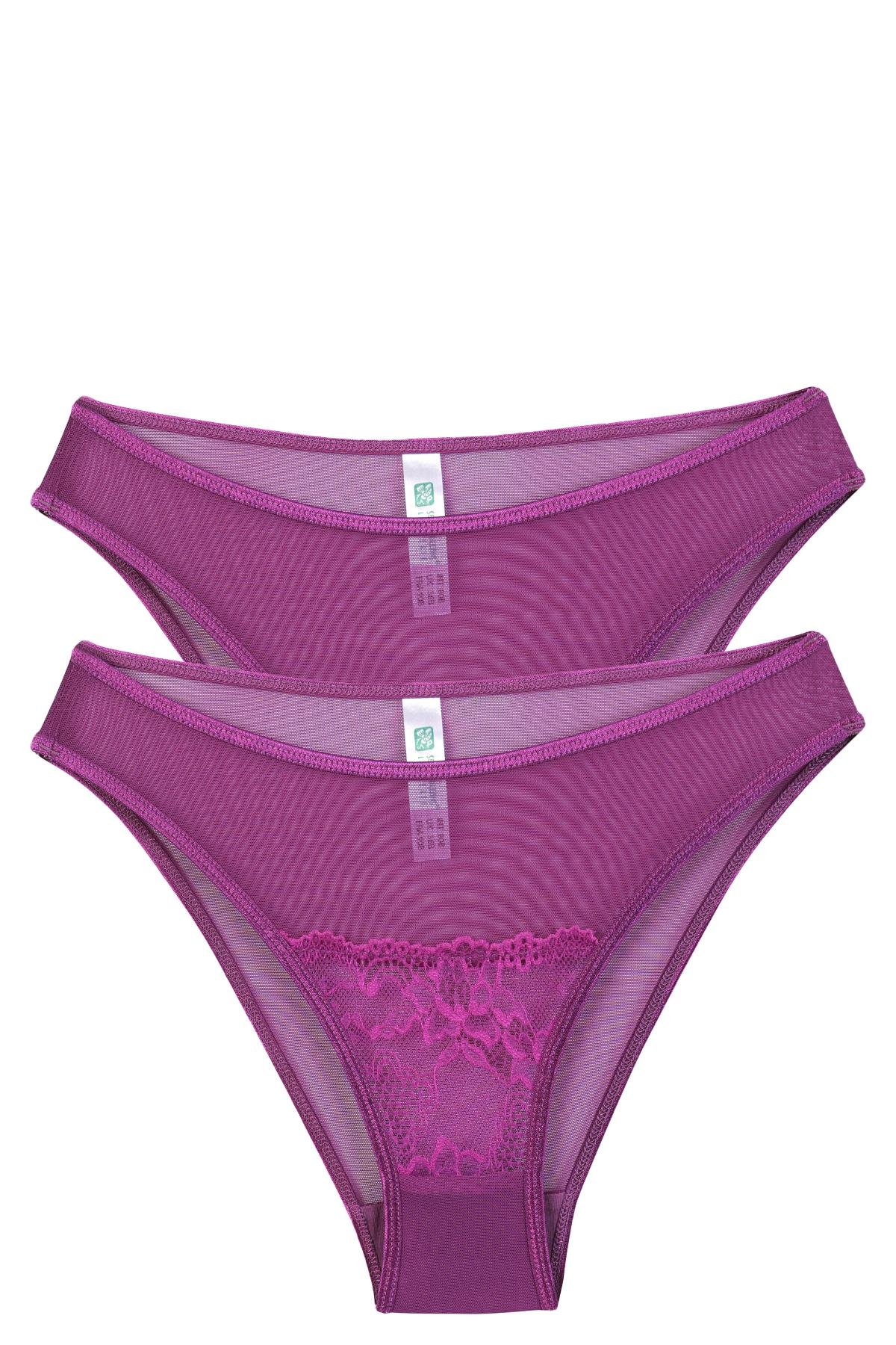 Akbeniz Kadın Mor Dantel Detaylı Transparan 2’li Slip