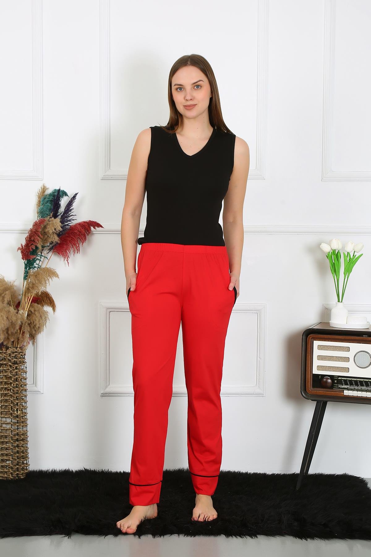 Akbeniz Kadın Pamuk Penye Cepli Tek Alt Pijama Kırmızı 27512