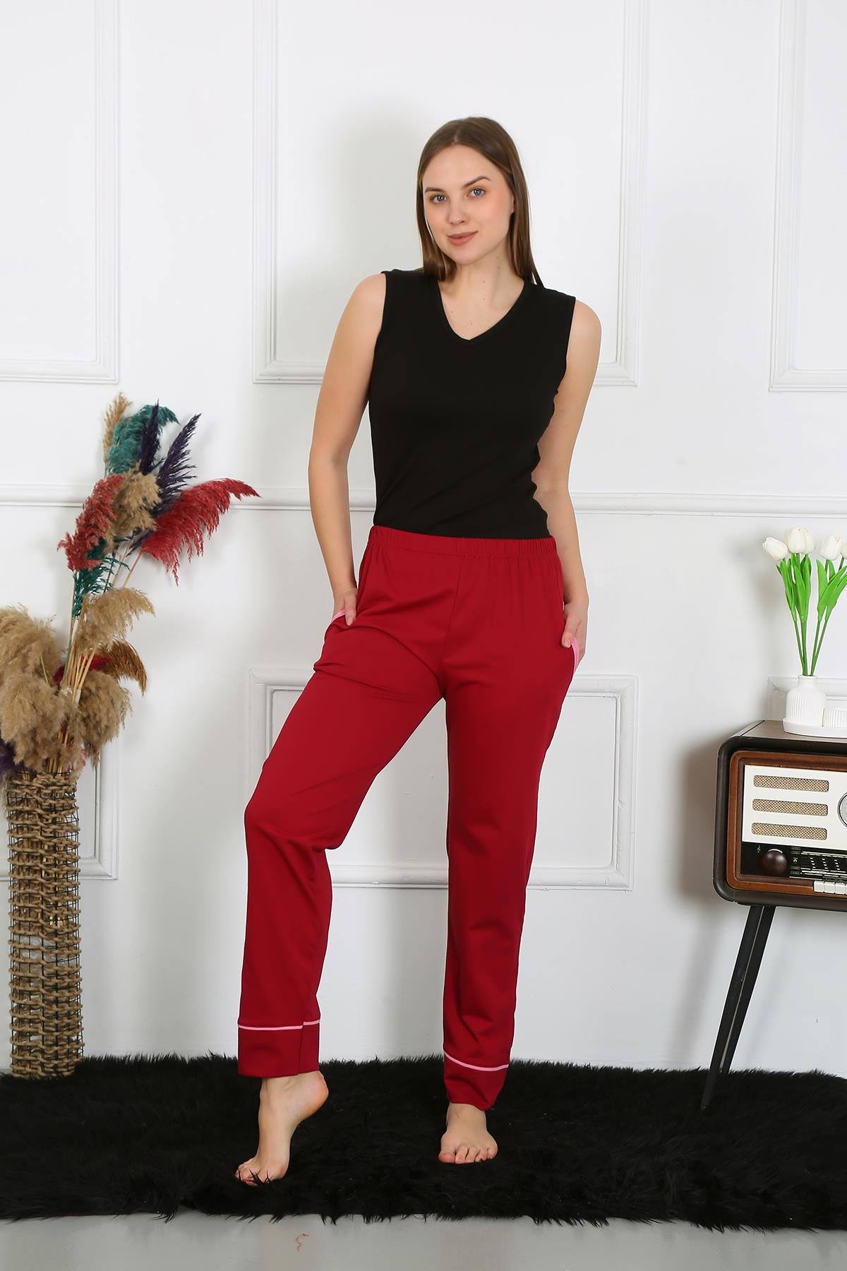 Akbeniz Kadın Pamuk Penye Cepli Tek Alt Pijama Bordo 27512