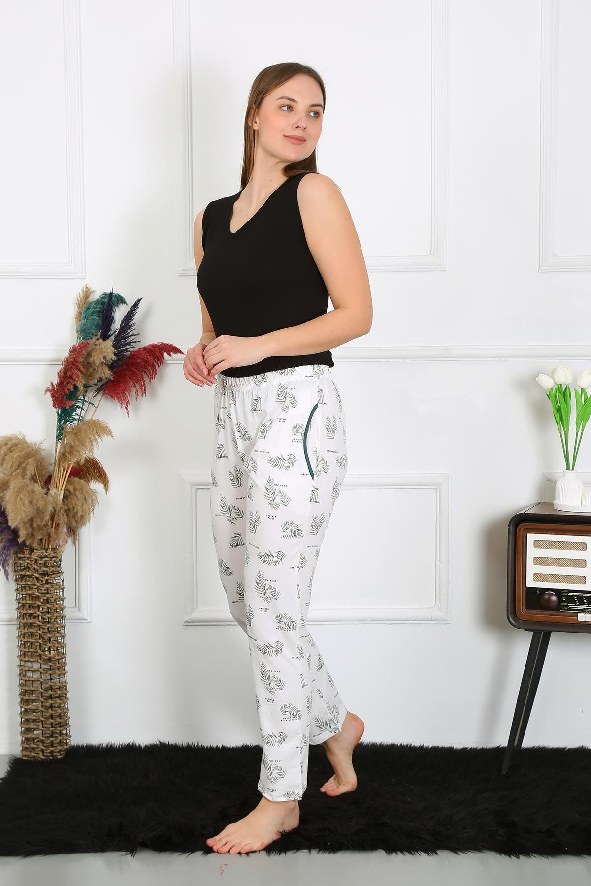 Akbeniz Kadın Pamuk Penye Cepli Tek Alt Pijama Ekru 27512