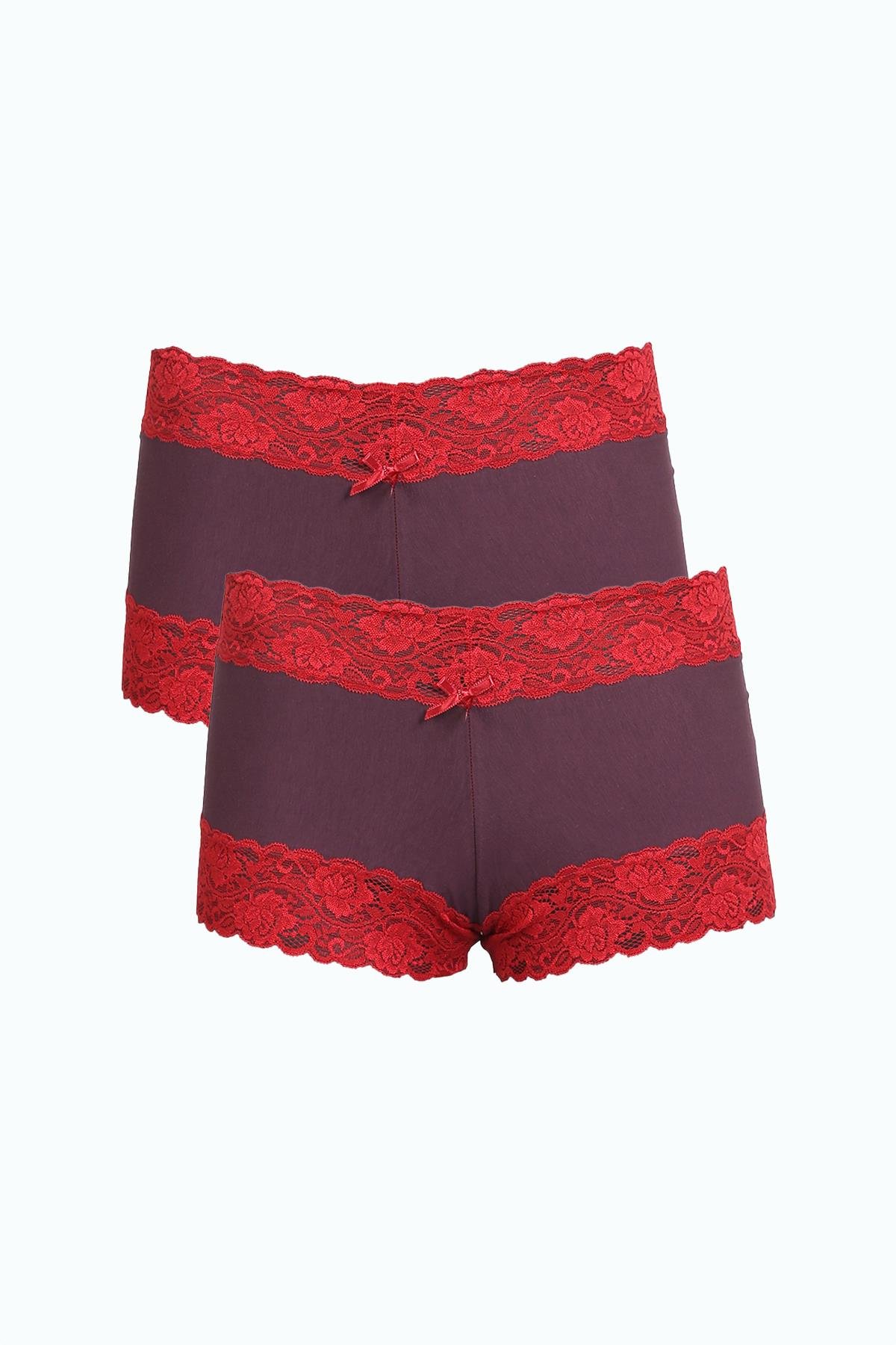 Akbeniz Kadın Pamuklu 2li Boxer Mürdüm 40277