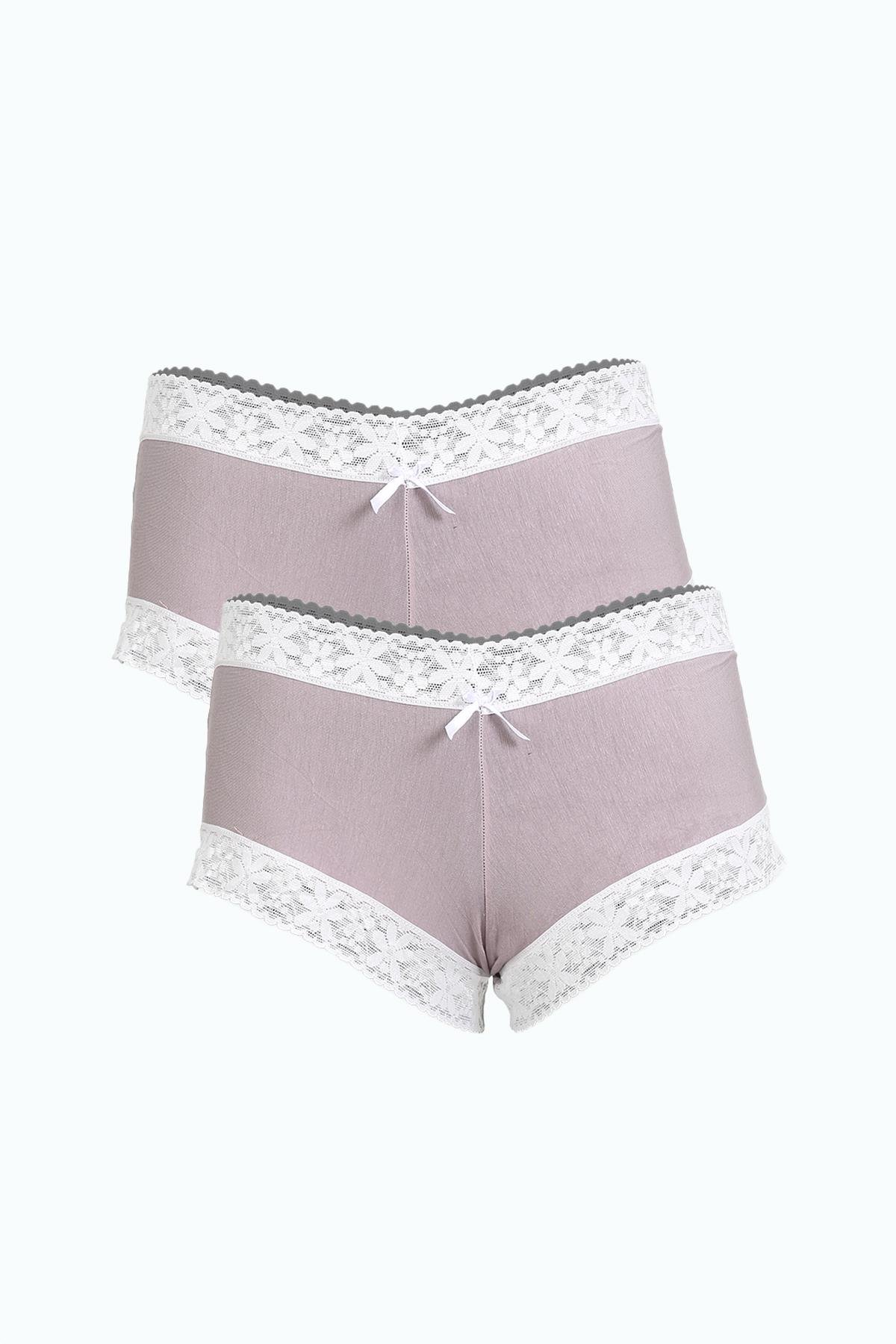 Akbeniz Kadın Pamuklu 2li Boxer Sütlü Kahve 40278