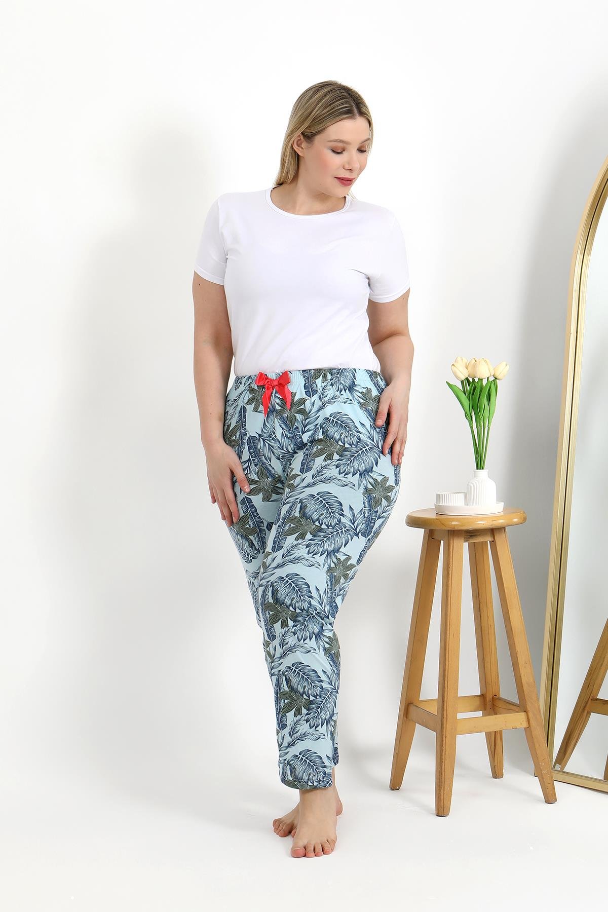 Akbeniz Kadın Pamuklu Büyük Beden Alt Pijama 27558 Mavi