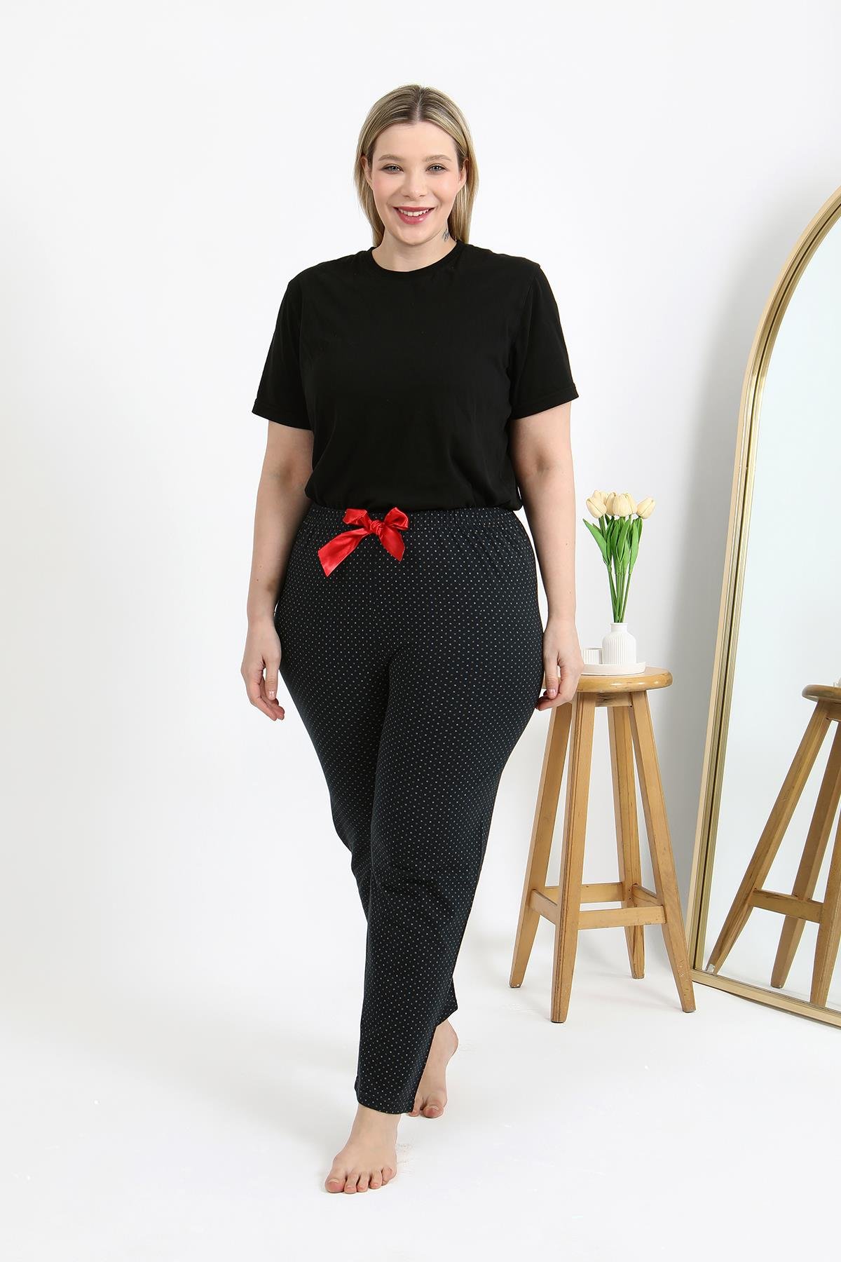 Akbeniz Kadın Pamuklu Büyük Beden Alt Pijama 27557 Siyah