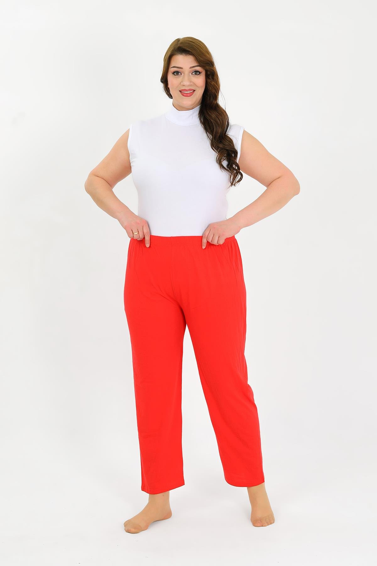 Akbeniz Kadın Pamuklu Büyük Beden Alt Pijama Kırmızı 27560 