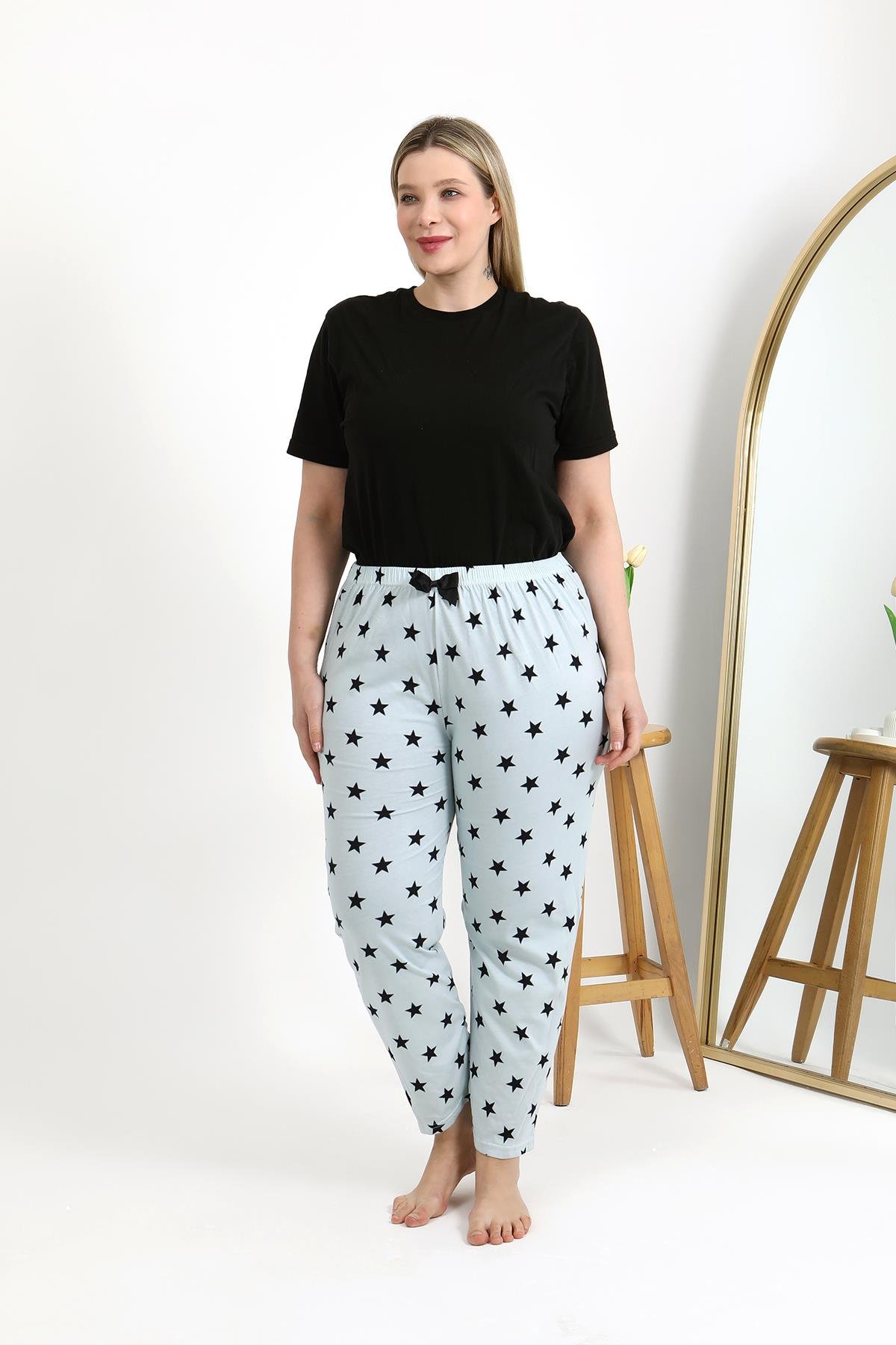 Akbeniz Kadın Pamuklu Büyük Beden Alt Pijama 27557 Buz Mavisi