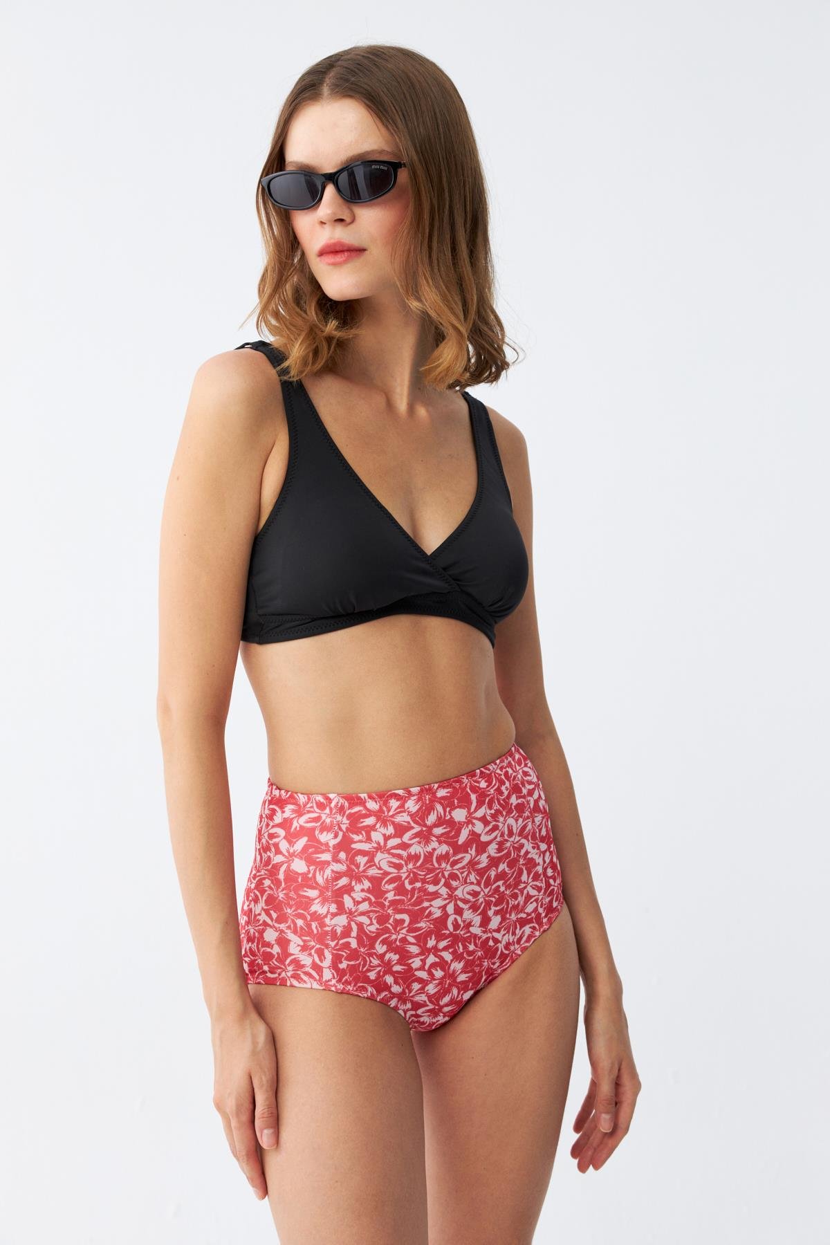 Akbeniz Kadın Pedli Yüksek Bel Bikini Takımı - Siyah
