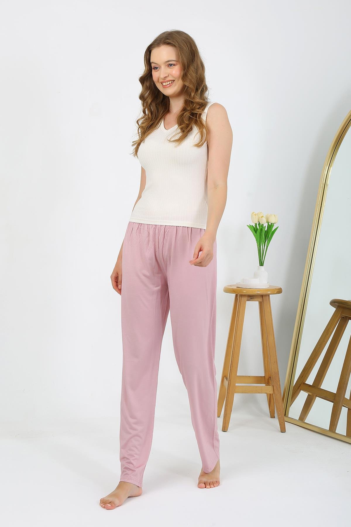 Akbeniz Kadın Penye Düz Tek Alt Pudra Pijama 27538