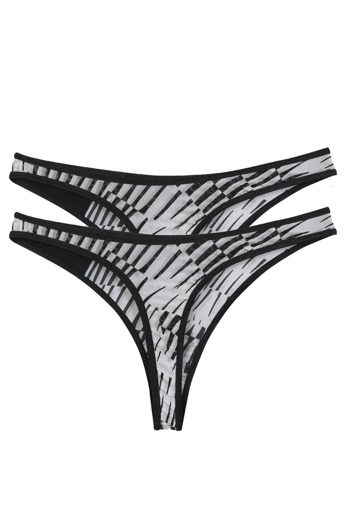 Akbeniz Kadın Siyah Beyaz Desenli 2’li Tanga Slip