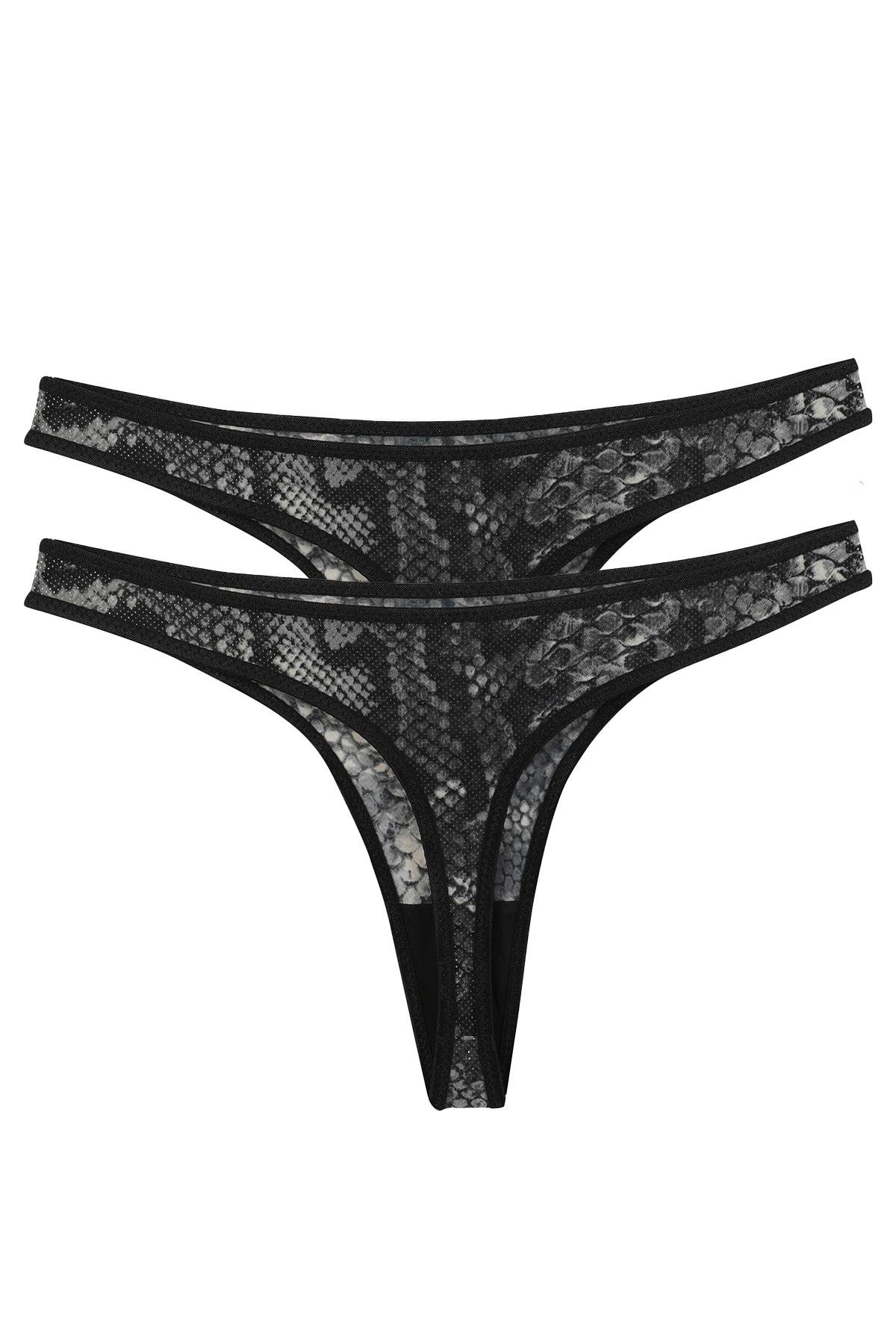 Akbeniz Kadın Siyah Desenli 2’li Tanga Slip