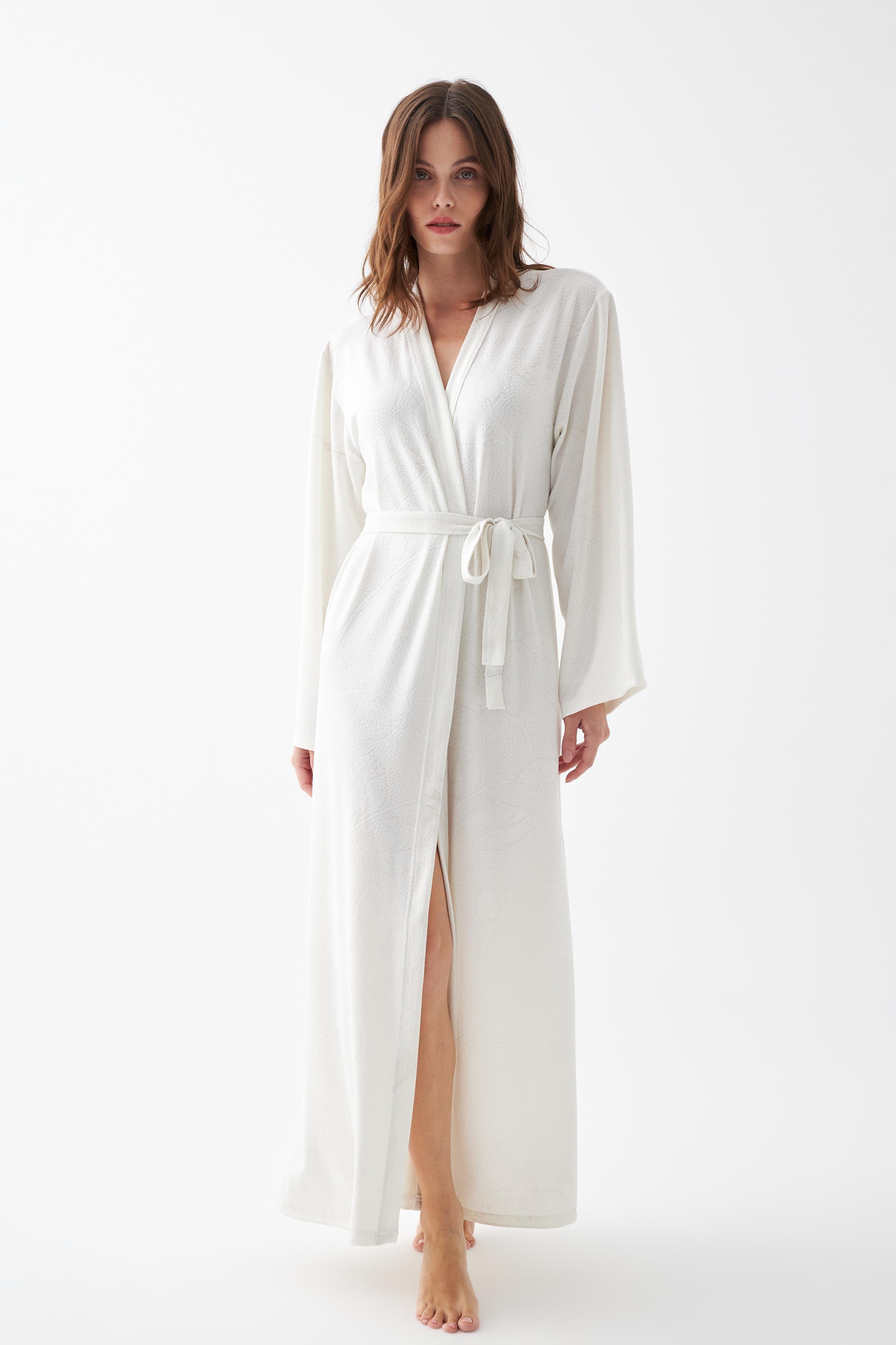Akbeniz Kadın Uzun Ekru Penye Sabahlık