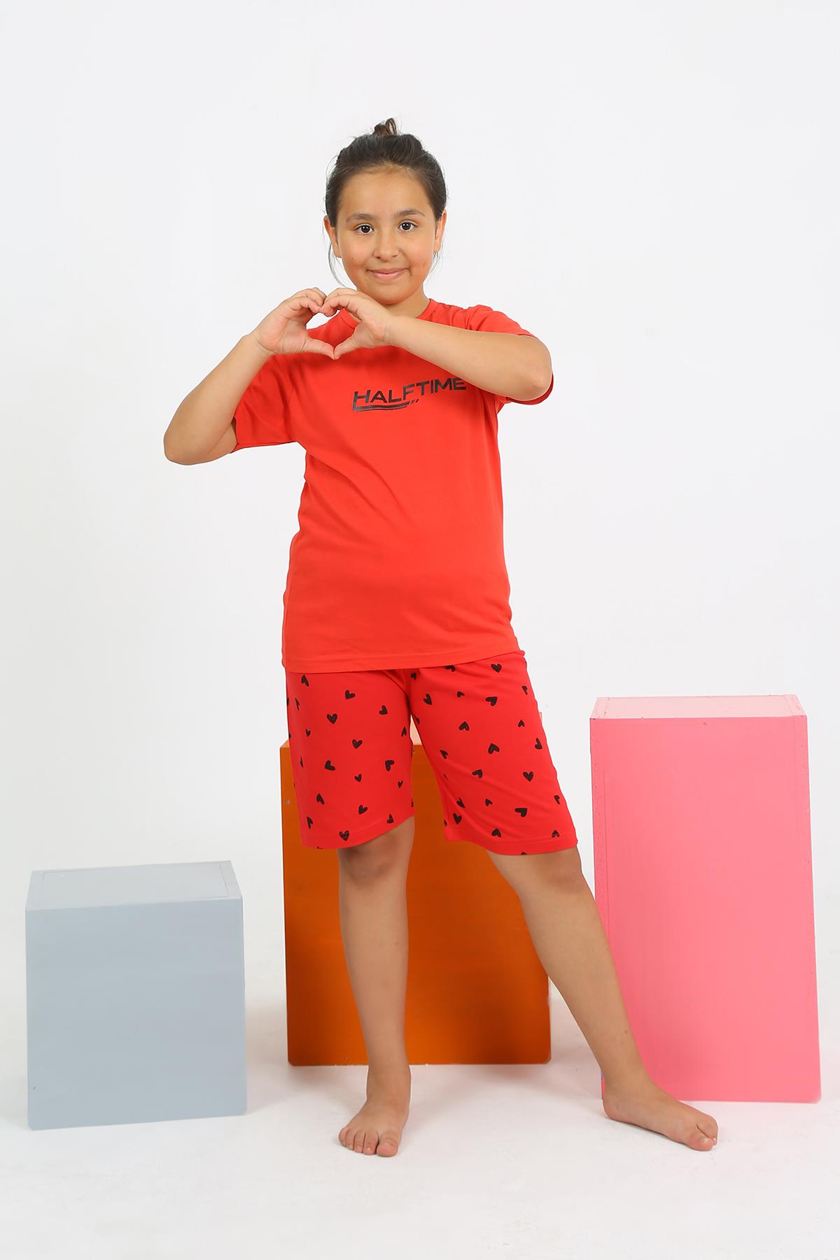 Akbeniz Kız Çocuk Şortlu Kısa Kol Pijama Takım 20431