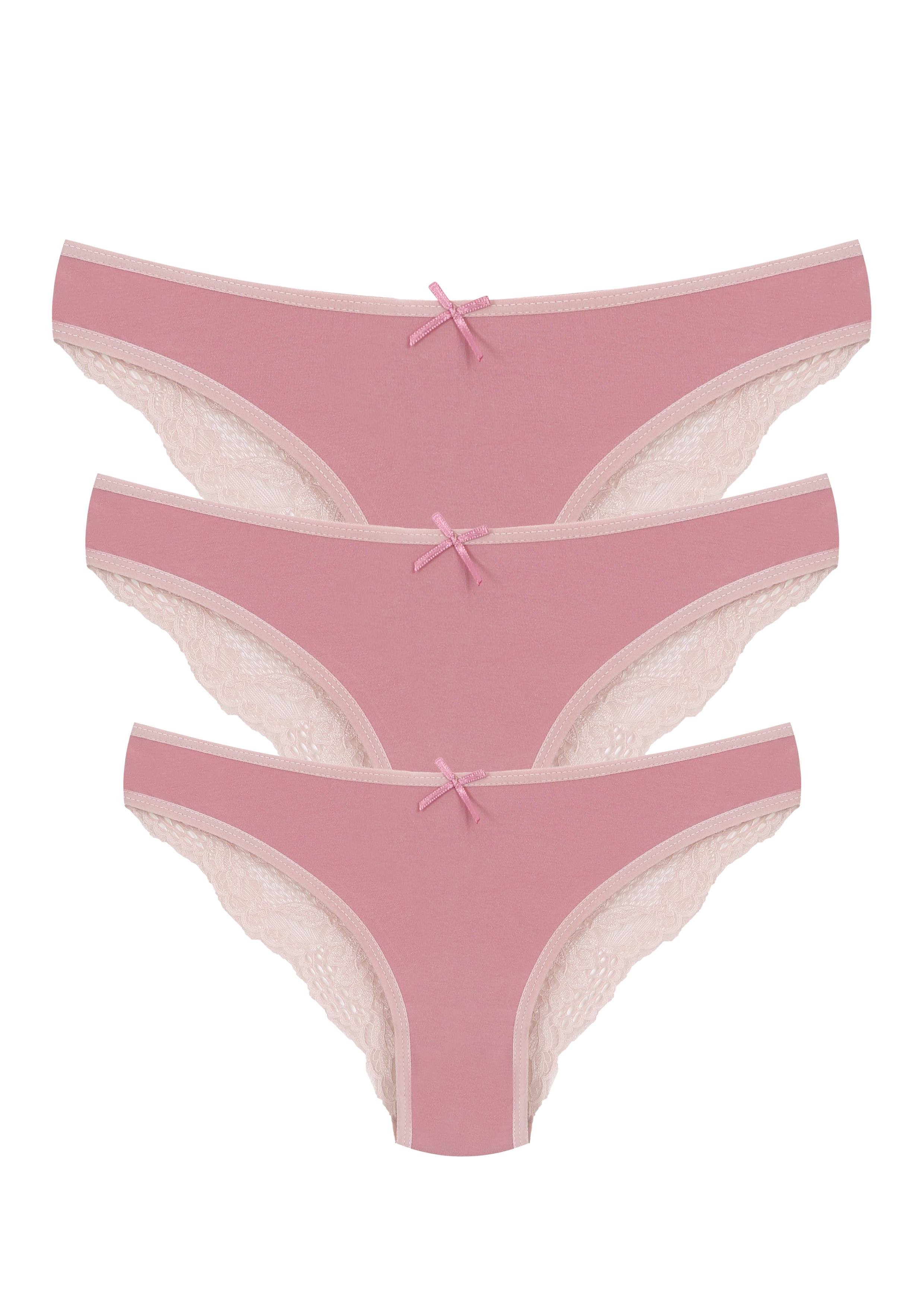 Akbeniz Pamuklu Dantelli 3lü Külot Pudra 40259