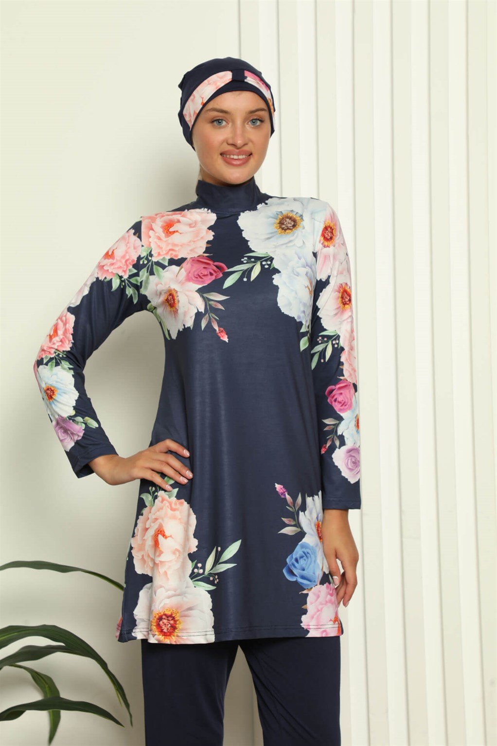 Akbeniz Tam Tesettür Dijital Desenli Mayo 31044