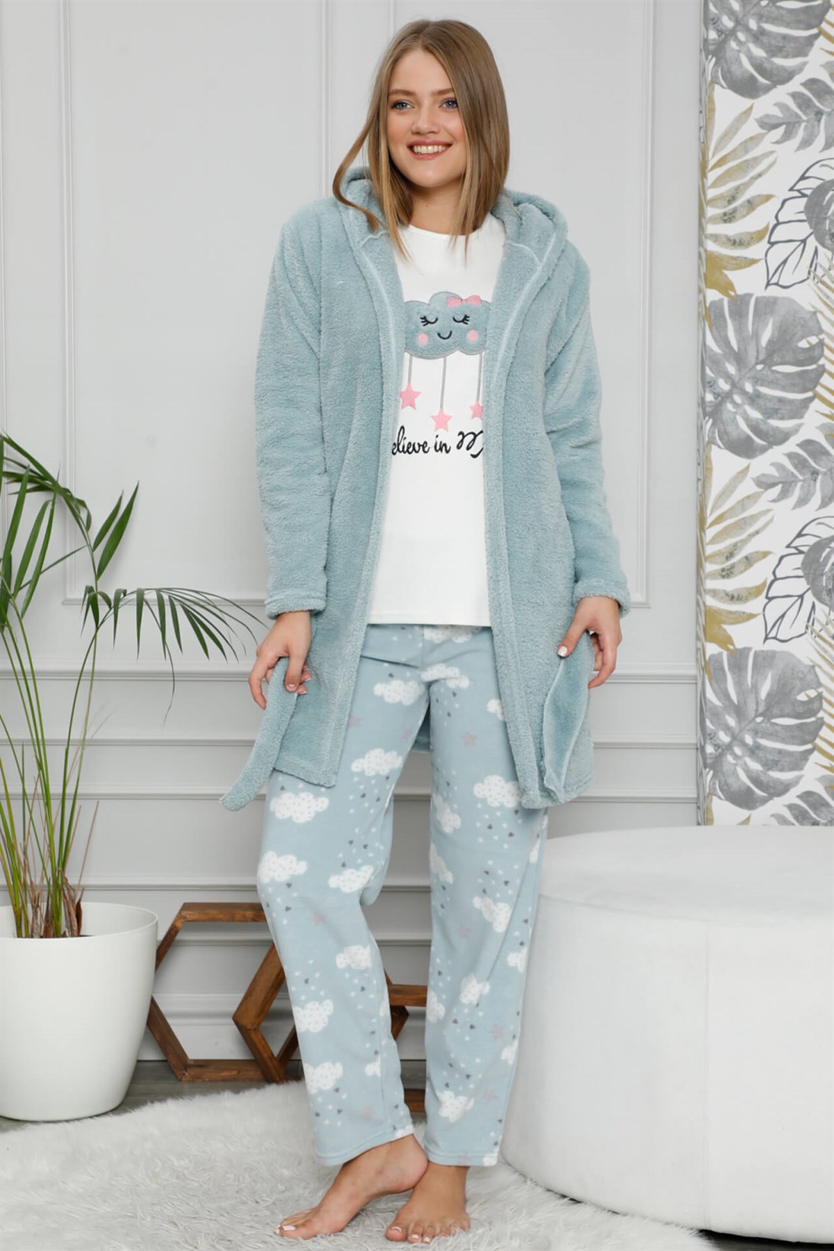 Akbeniz Welsoft Polar Kadın 3'lü Pijama Takımı 8107